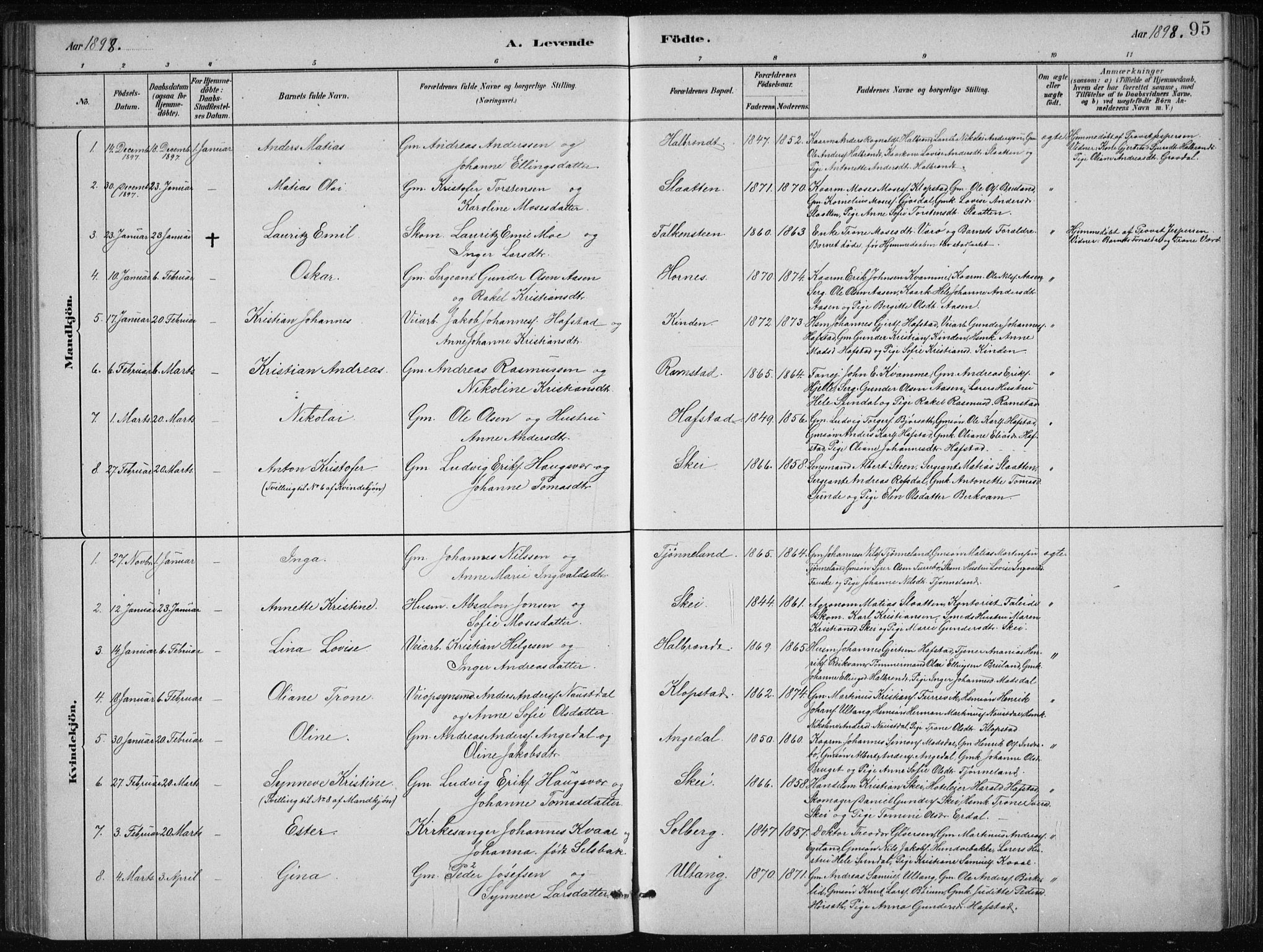 Førde sokneprestembete, AV/SAB-A-79901/H/Hab/Haba/L0002: Parish register (copy) no. A 2, 1881-1898, p. 95