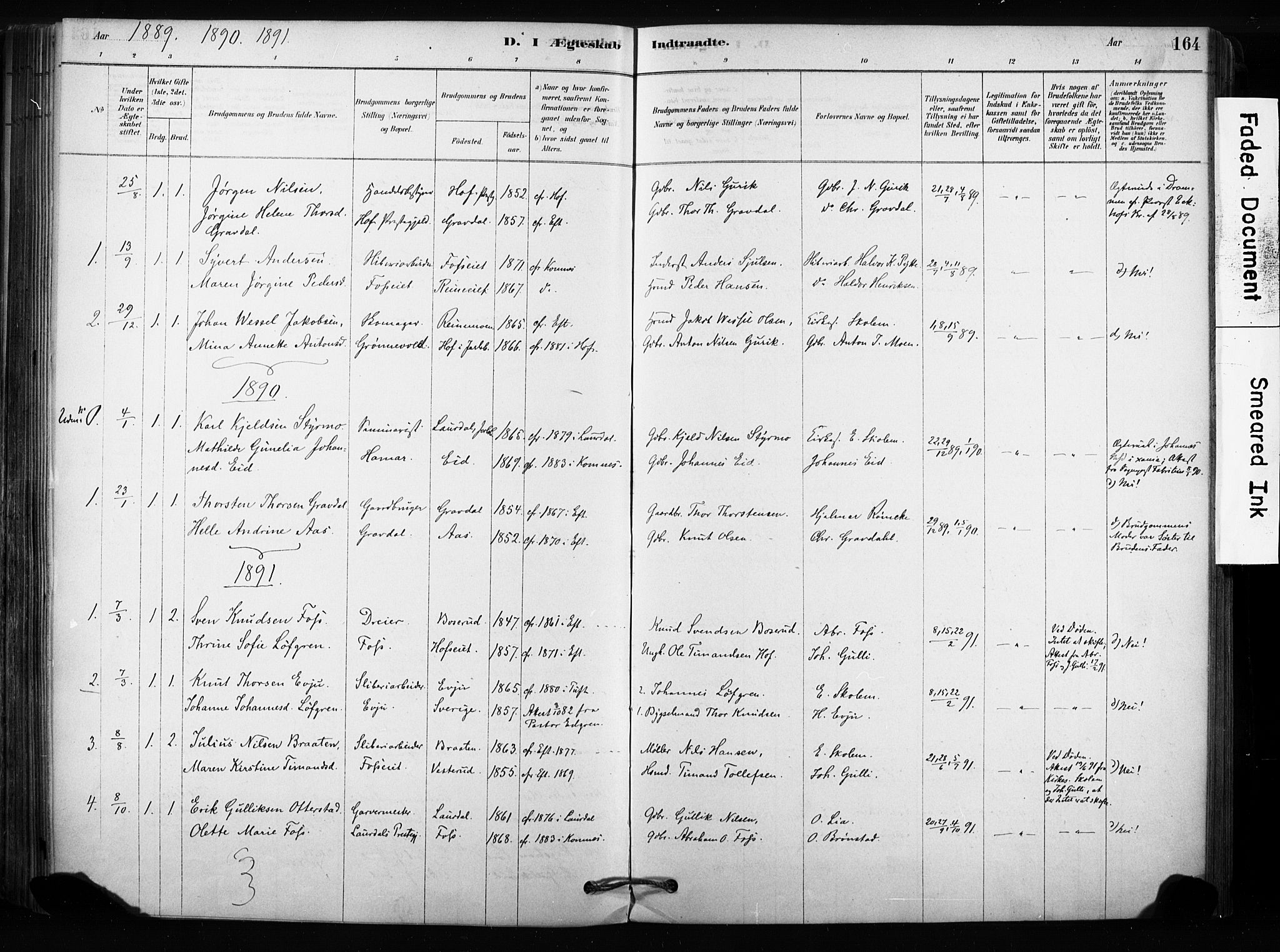 Sandsvær kirkebøker, AV/SAKO-A-244/F/Fc/L0001: Parish register (official) no. III 1, 1878-1923, p. 164