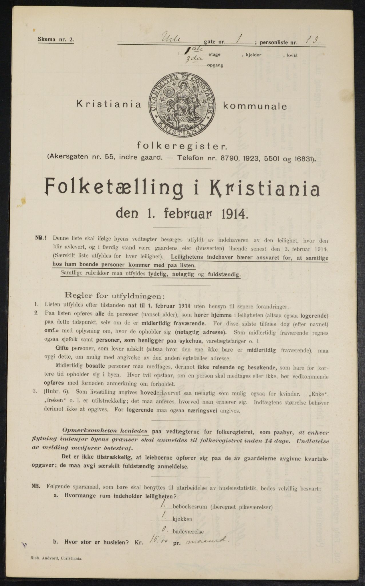 OBA, Municipal Census 1914 for Kristiania, 1914, p. 121572