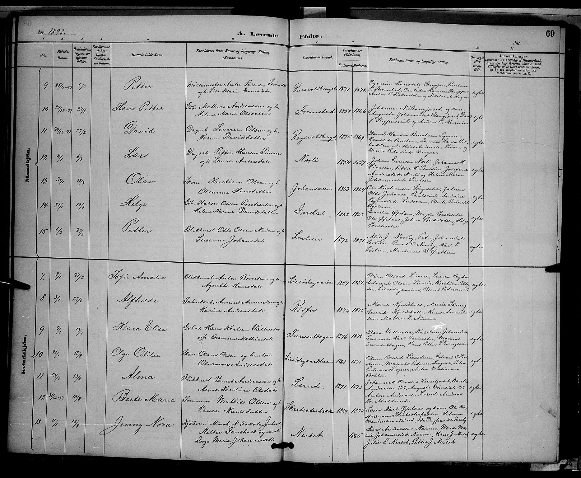 Vestre Toten prestekontor, SAH/PREST-108/H/Ha/Hab/L0009: Parish register (copy) no. 9, 1888-1900, p. 69