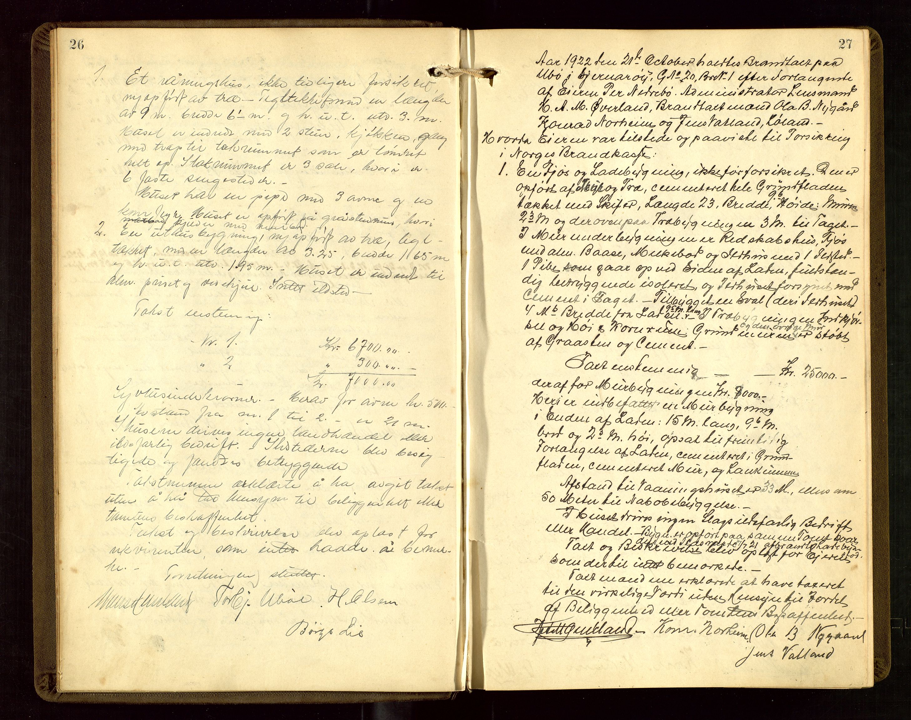 Nedstrand lensmannskontor, AV/SAST-A-100236/Goa/L0002: "Brandtakstprotokoll for lensmannen i Nedstrand", 1922-1955, p. 26-27