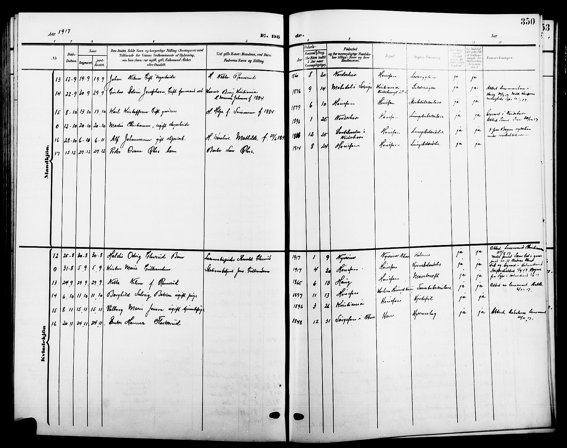 Hønefoss kirkebøker, AV/SAKO-A-609/G/Ga/L0003: Parish register (copy) no. 3, 1905-1925, p. 350