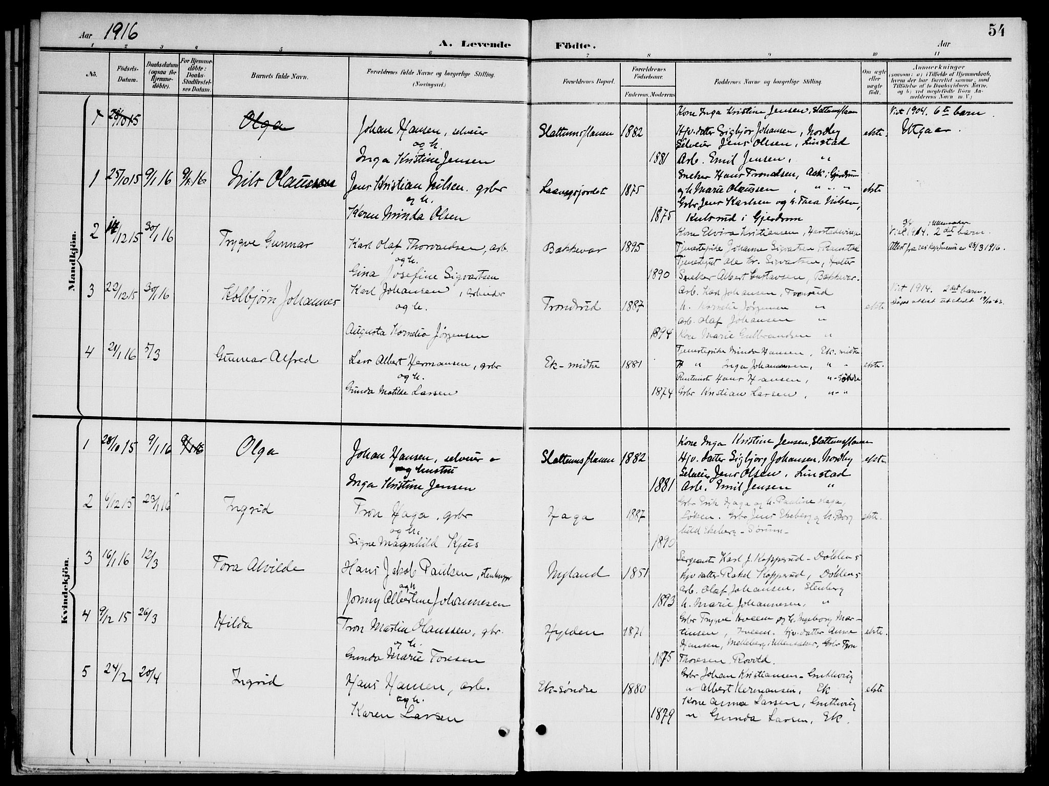 Nannestad prestekontor Kirkebøker, SAO/A-10414a/G/Gb/L0001: Parish register (copy) no. II 1, 1901-1917, p. 54