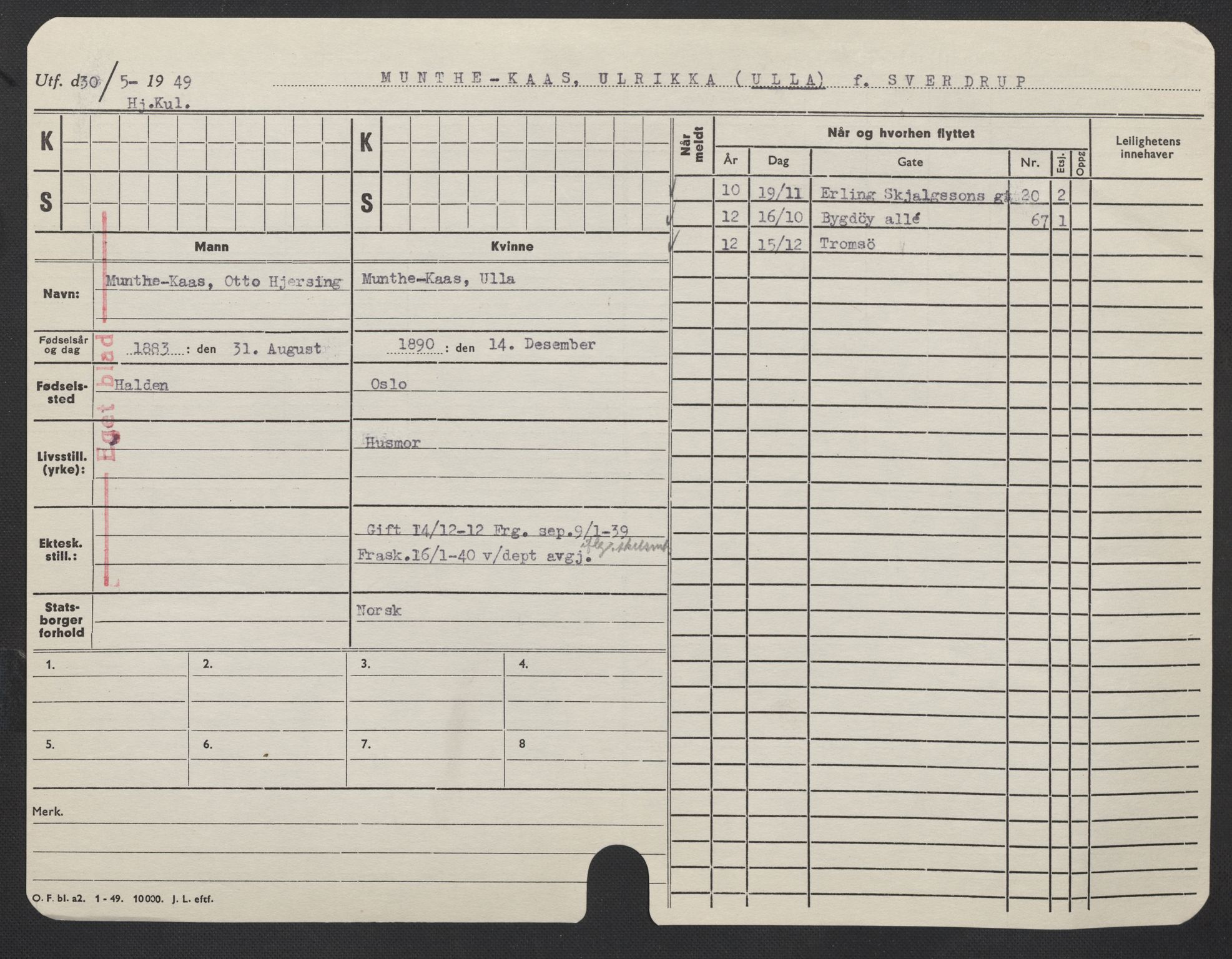 Oslo folkeregister, Registerkort, AV/SAO-A-11715/F/Fa/Fac/L0020: Kvinner, 1906-1914, p. 1098a