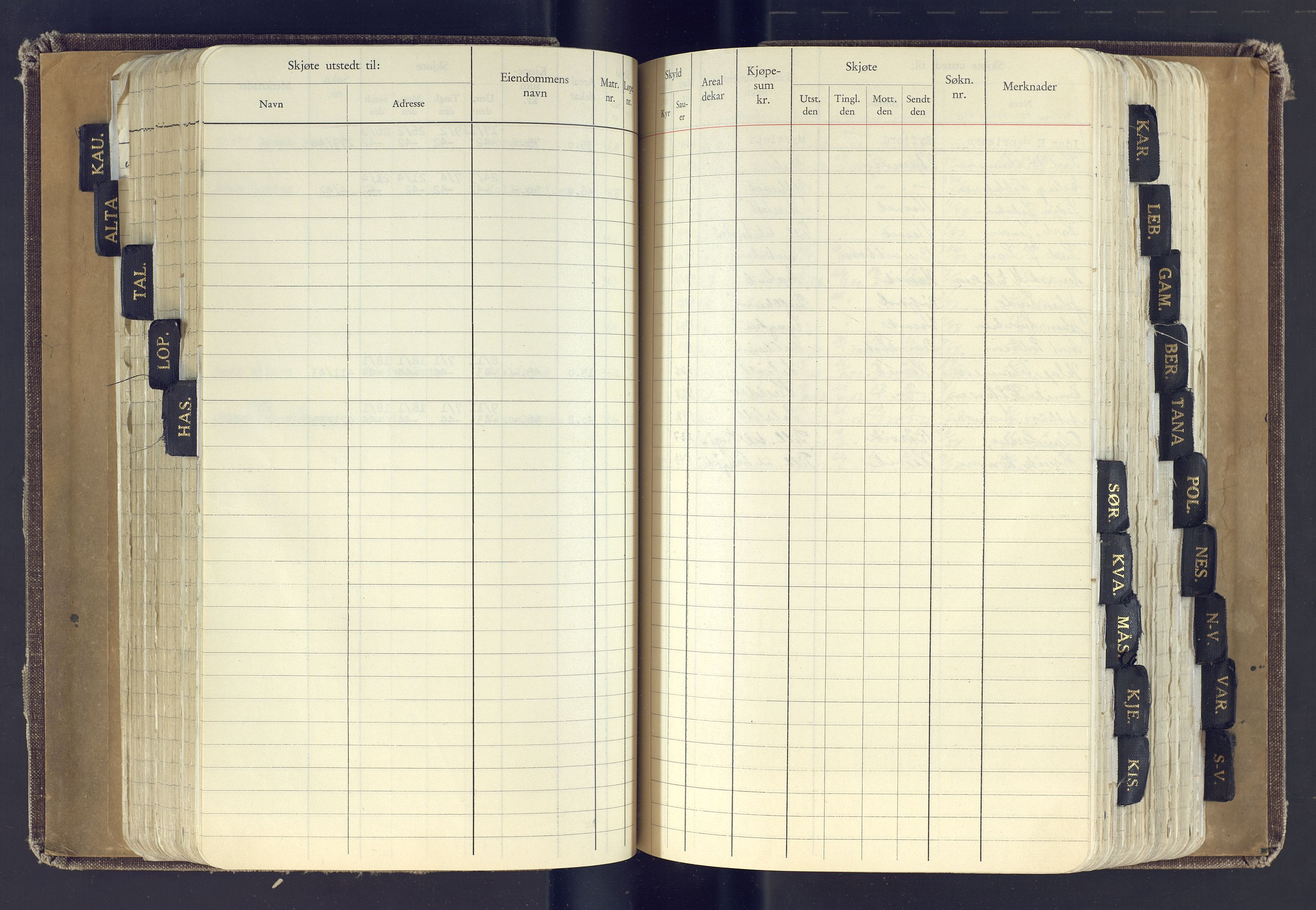 Finnmark jordsalgskommisjon/jordsalgskontor og Statskog SF Finnmark jordsalgskontor, AV/SATØ-S-1443/J/Jc/L0001: Skjøtebok, 1932-1983