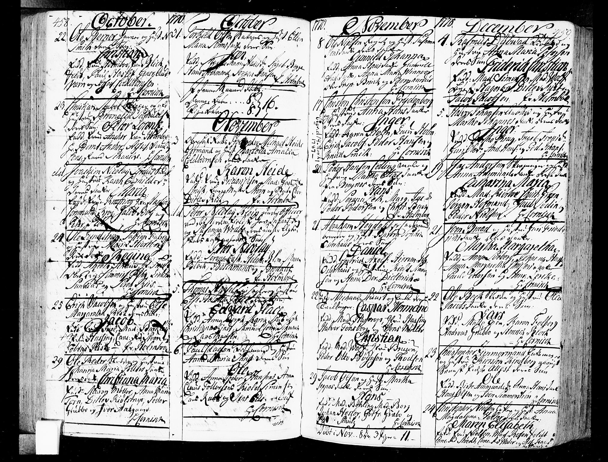 Oslo domkirke Kirkebøker, SAO/A-10752/F/Fa/L0004: Parish register (official) no. 4, 1743-1786, p. 458-459