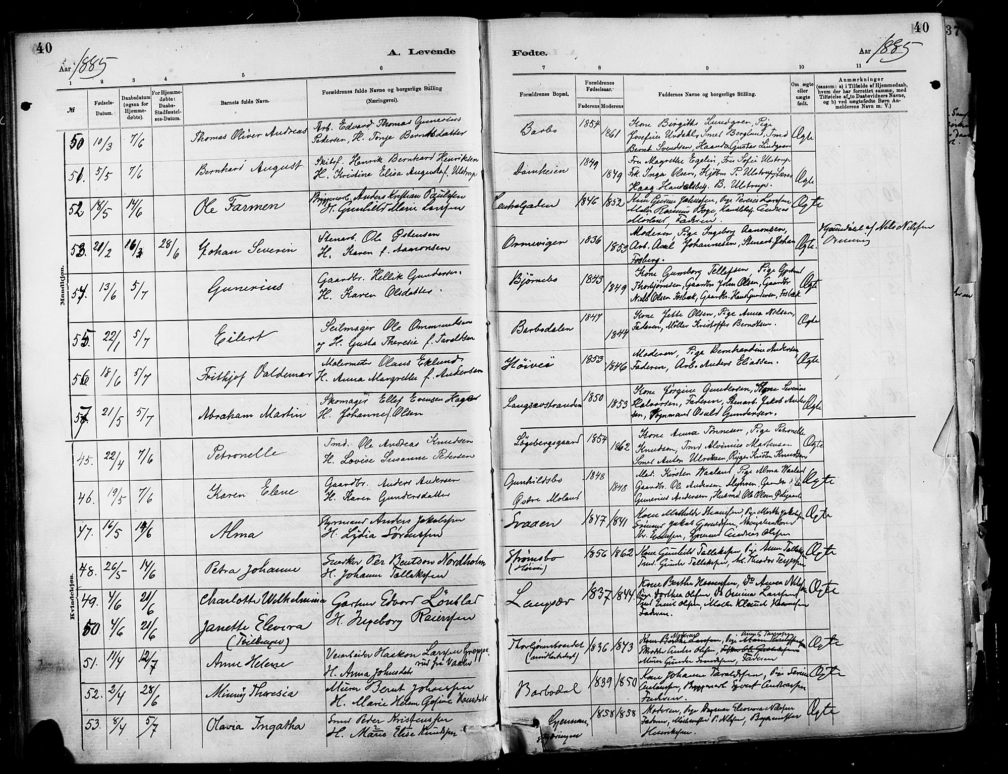 Barbu sokneprestkontor, AV/SAK-1111-0003/F/Fa/L0002: Parish register (official) no. A 2, 1883-1898, p. 40