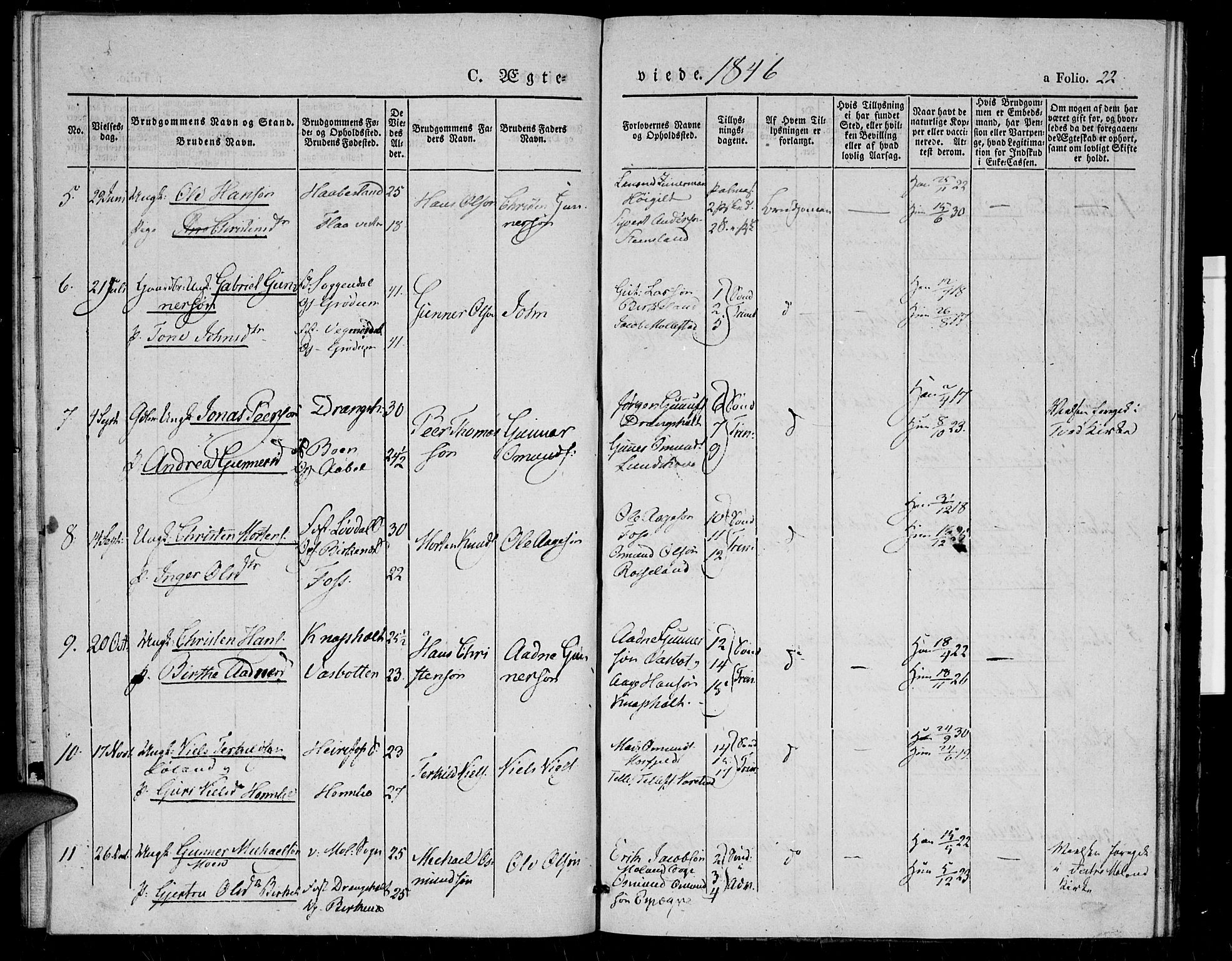 Birkenes sokneprestkontor, AV/SAK-1111-0004/F/Fa/L0002: Parish register (official) no. A 2, 1839-1849, p. 22