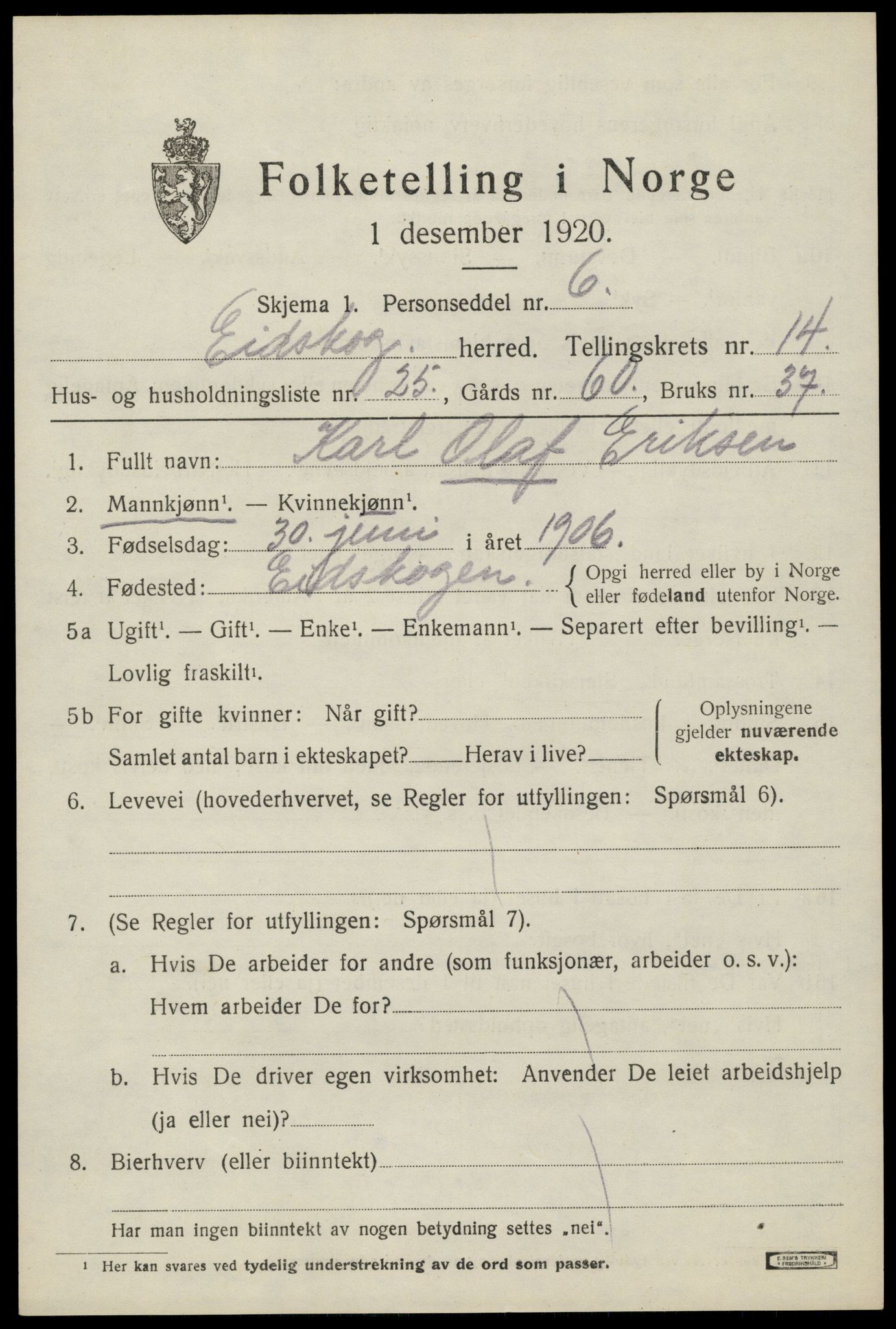 SAH, 1920 census for Eidskog, 1920, p. 13639