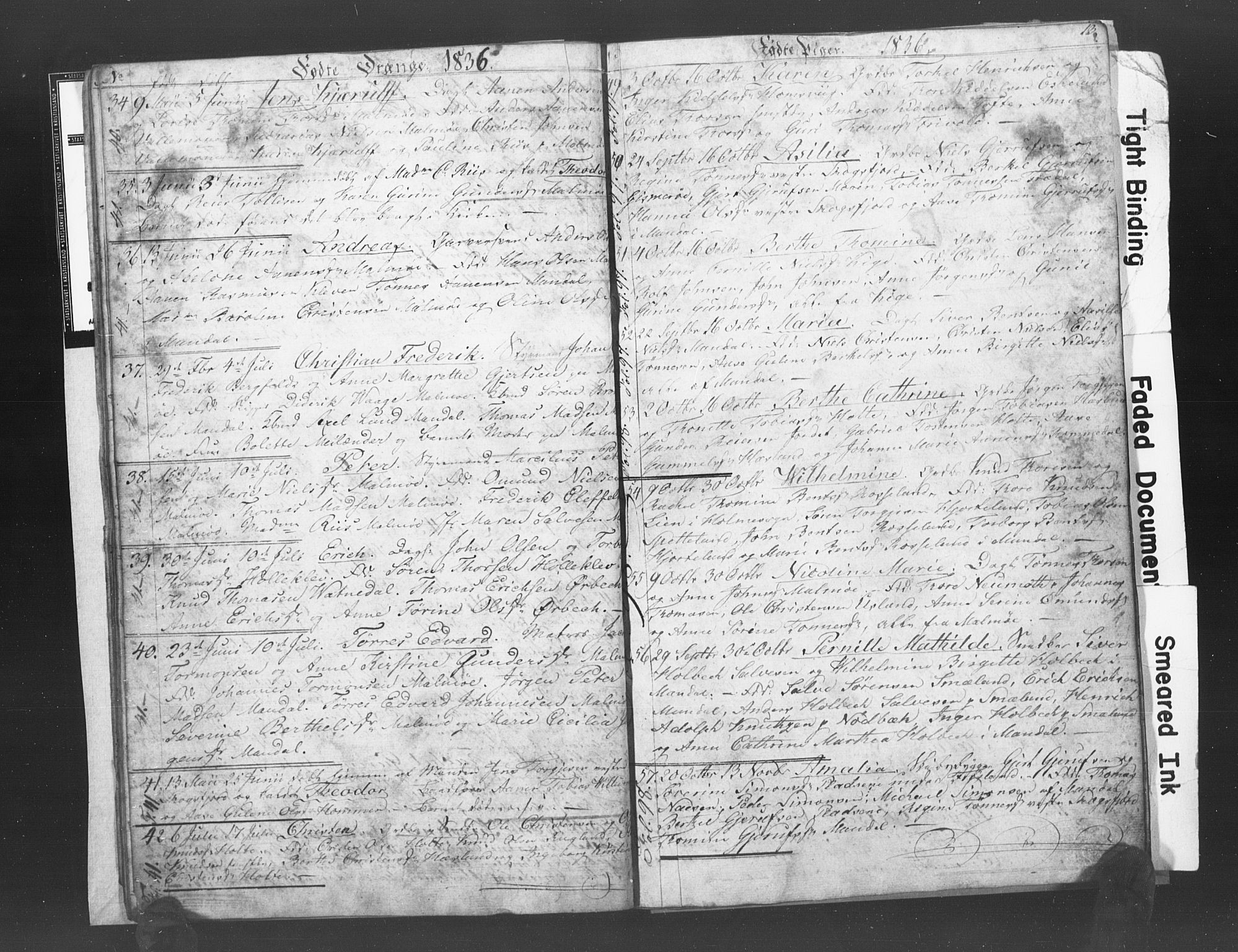Mandal sokneprestkontor, SAK/1111-0030/F/Fb/Fba/L0003: Parish register (copy) no. B 1C, 1834-1838, p. 13