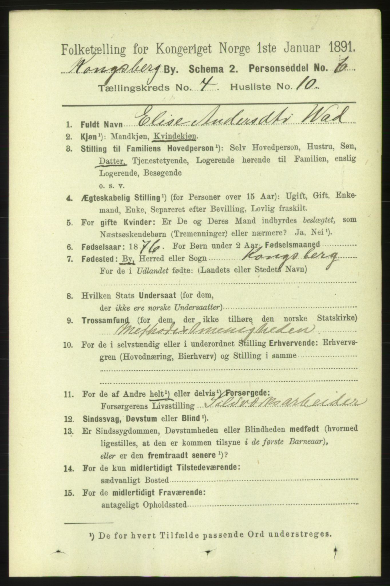 RA, 1891 census for 0604 Kongsberg, 1891, p. 3583