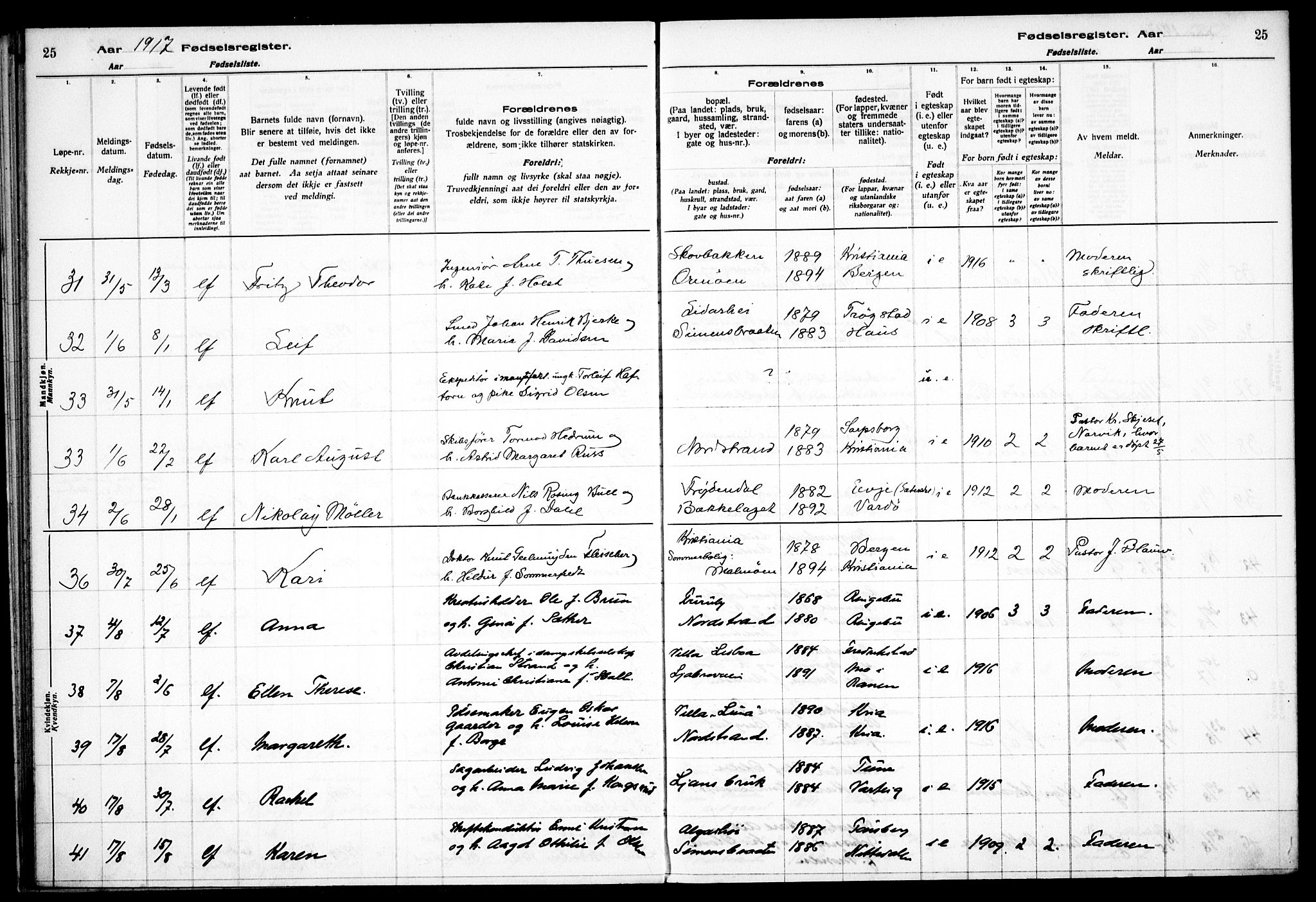 Nordstrand prestekontor Kirkebøker, AV/SAO-A-10362a/J/Ja/L0001: Birth register no. I 1, 1916-1924, p. 25