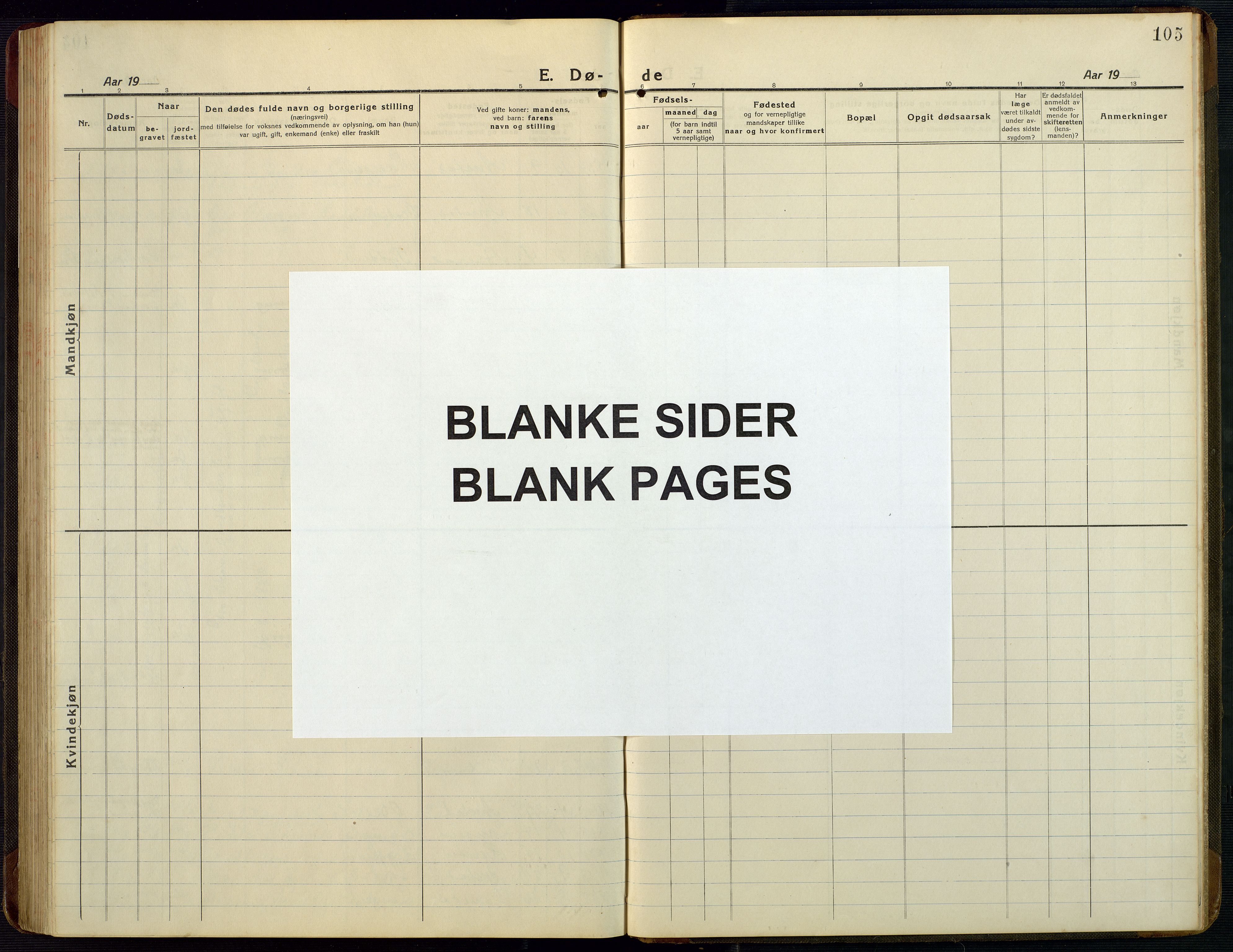 Bygland sokneprestkontor, AV/SAK-1111-0006/F/Fb/Fba/L0003: Parish register (copy) no. B 3, 1920-1974, p. 105