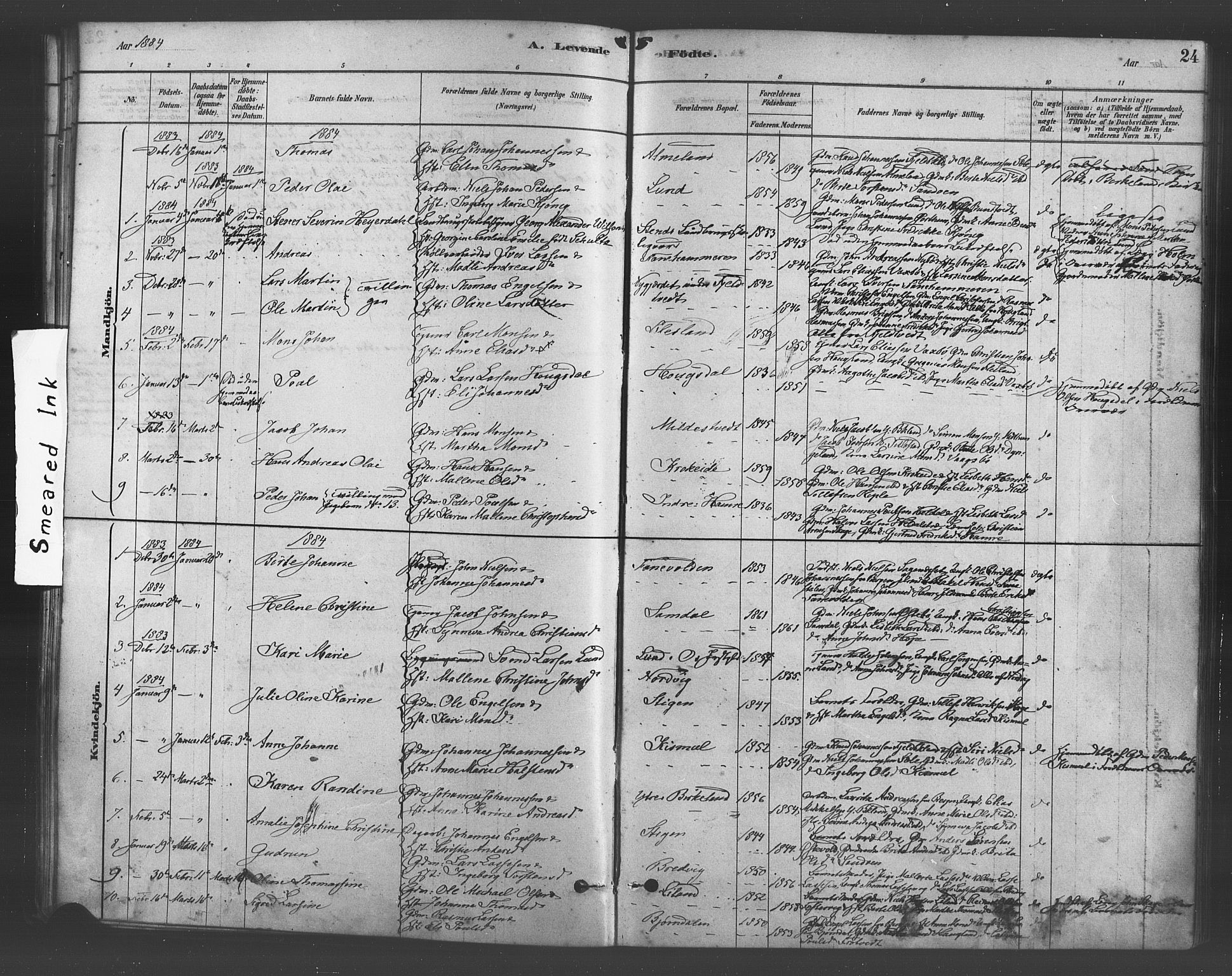 Fana Sokneprestembete, AV/SAB-A-75101/H/Haa/Haab/L0001: Parish register (official) no. B 1, 1878-1889, p. 24