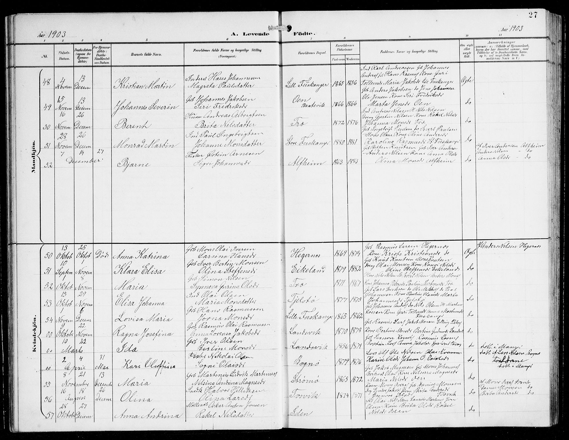 Herdla Sokneprestembete, AV/SAB-A-75701/H/Hab: Parish register (copy) no. C 1, 1900-1913, p. 27