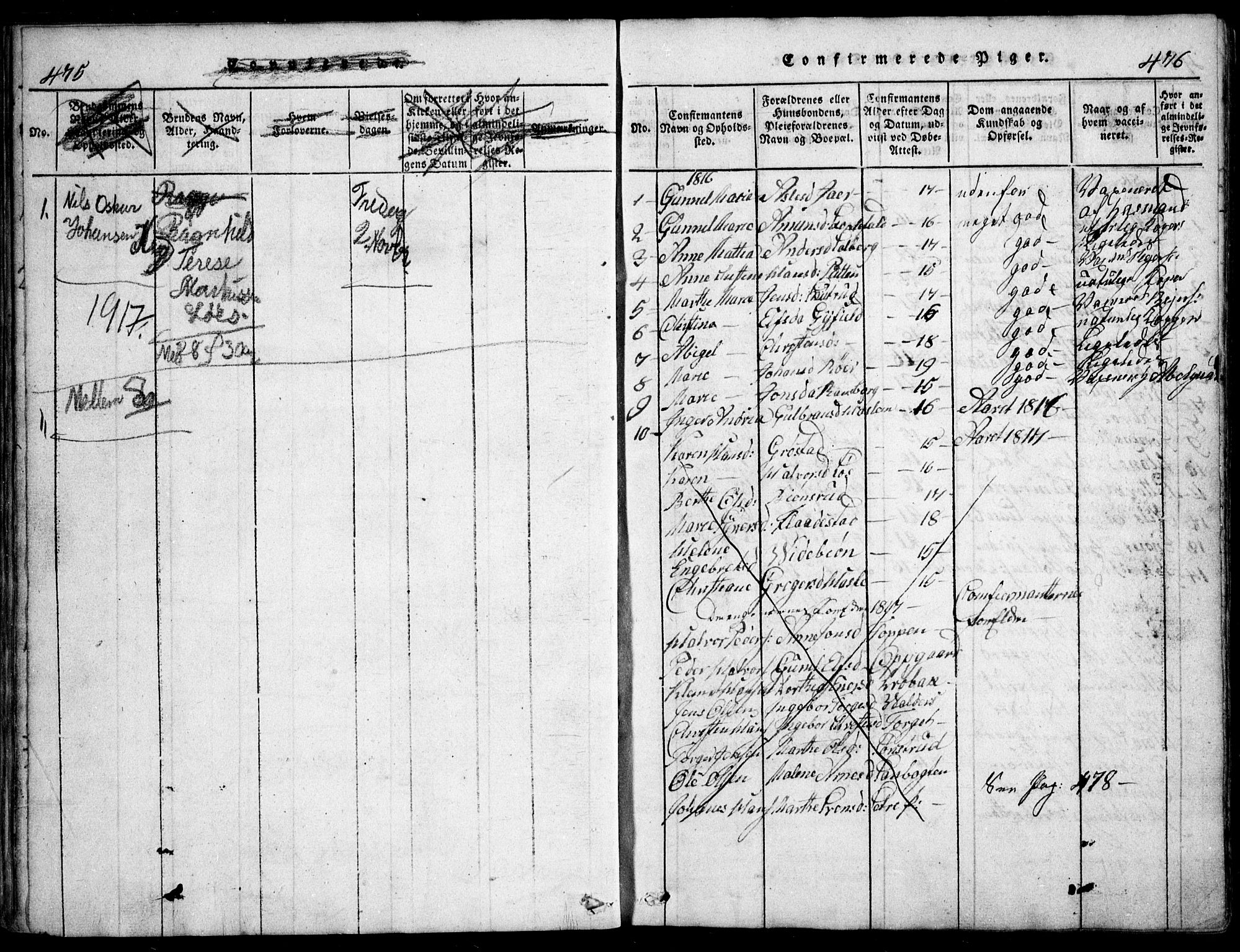 Nesodden prestekontor Kirkebøker, SAO/A-10013/G/Ga/L0001: Parish register (copy) no. I 1, 1814-1847, p. 475-476