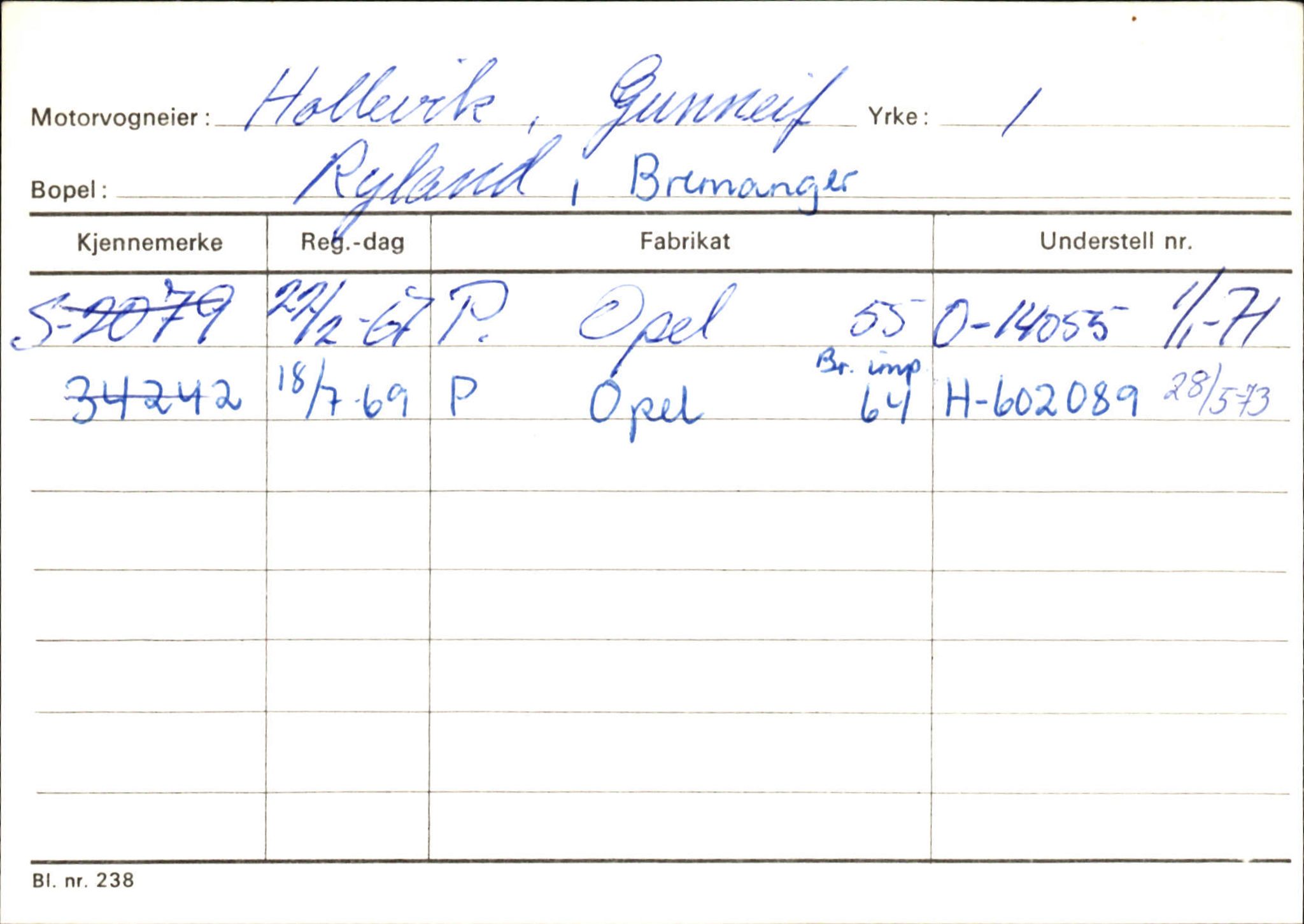 Statens vegvesen, Sogn og Fjordane vegkontor, AV/SAB-A-5301/4/F/L0133: Eigarregister Bremanger A-Å. Gaular A-H, 1945-1975, p. 863