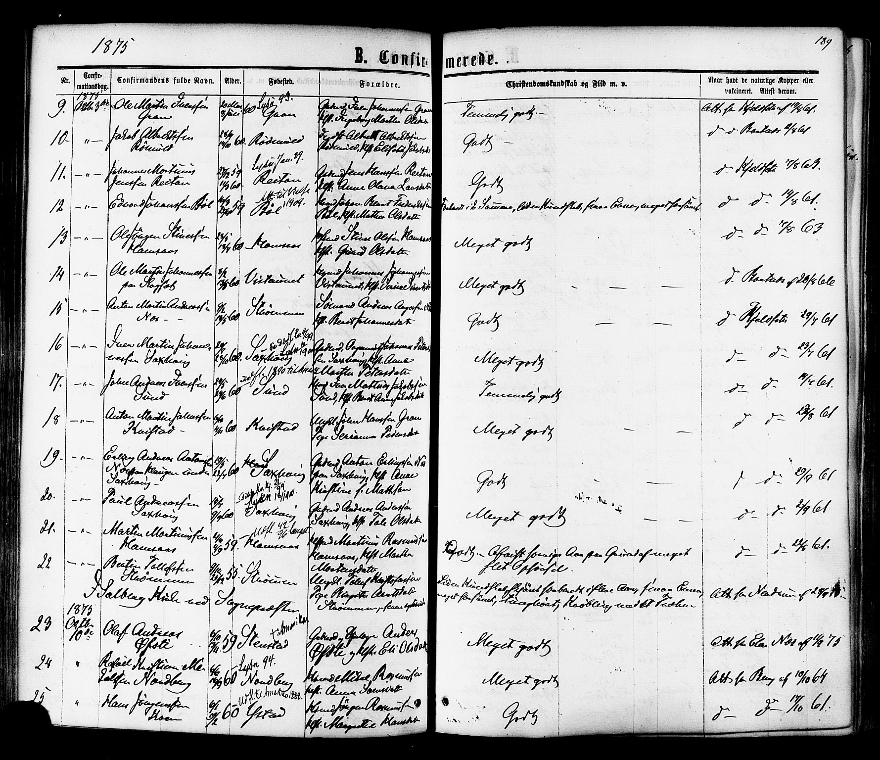 Ministerialprotokoller, klokkerbøker og fødselsregistre - Nord-Trøndelag, SAT/A-1458/730/L0284: Parish register (official) no. 730A09, 1866-1878, p. 189