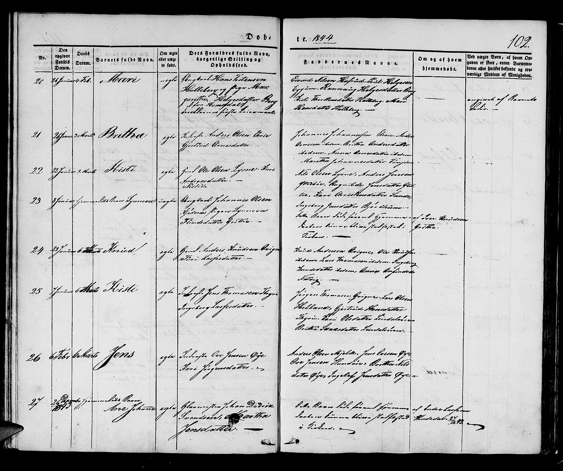Lærdal sokneprestembete, SAB/A-81201: Parish register (official) no. A 6, 1835-1849, p. 102