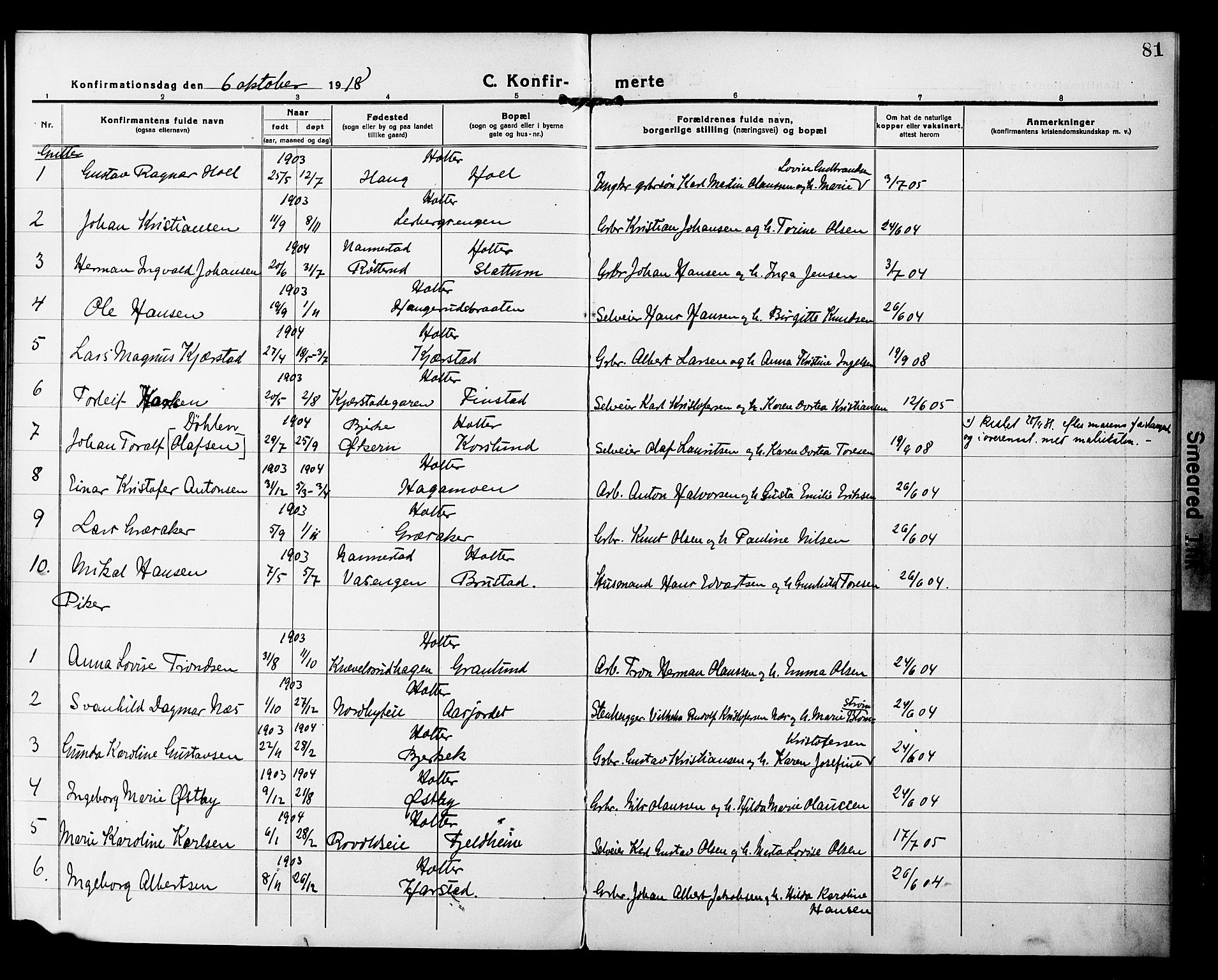 Nannestad prestekontor Kirkebøker, AV/SAO-A-10414a/G/Gb/L0002: Parish register (copy) no. II 2, 1918-1929, p. 81