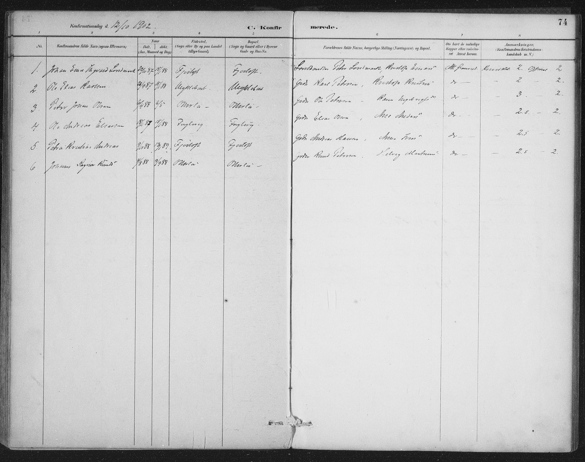 Ministerialprotokoller, klokkerbøker og fødselsregistre - Møre og Romsdal, SAT/A-1454/538/L0522: Parish register (official) no. 538A01, 1884-1913, p. 74