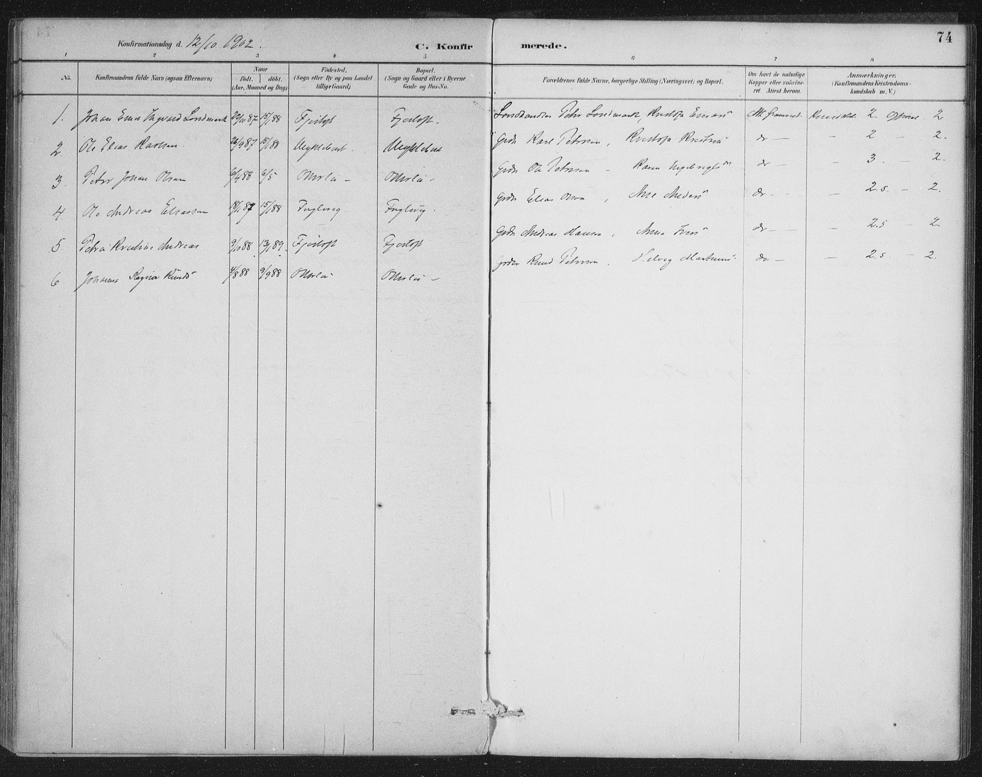 Ministerialprotokoller, klokkerbøker og fødselsregistre - Møre og Romsdal, AV/SAT-A-1454/538/L0522: Parish register (official) no. 538A01, 1884-1913, p. 74