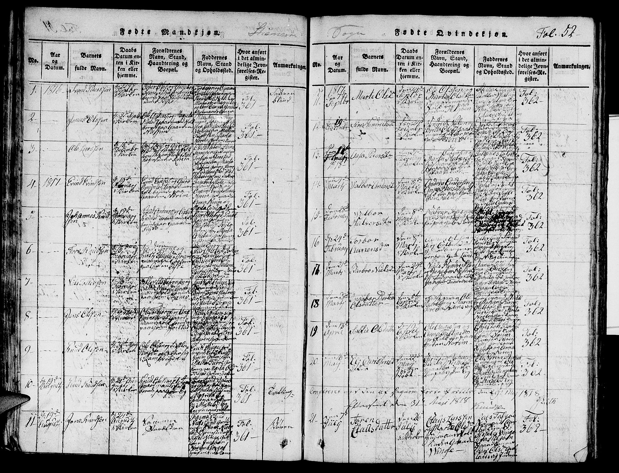 Nedstrand sokneprestkontor, AV/SAST-A-101841/01/V: Parish register (copy) no. B 1 /2, 1816-1847, p. 52