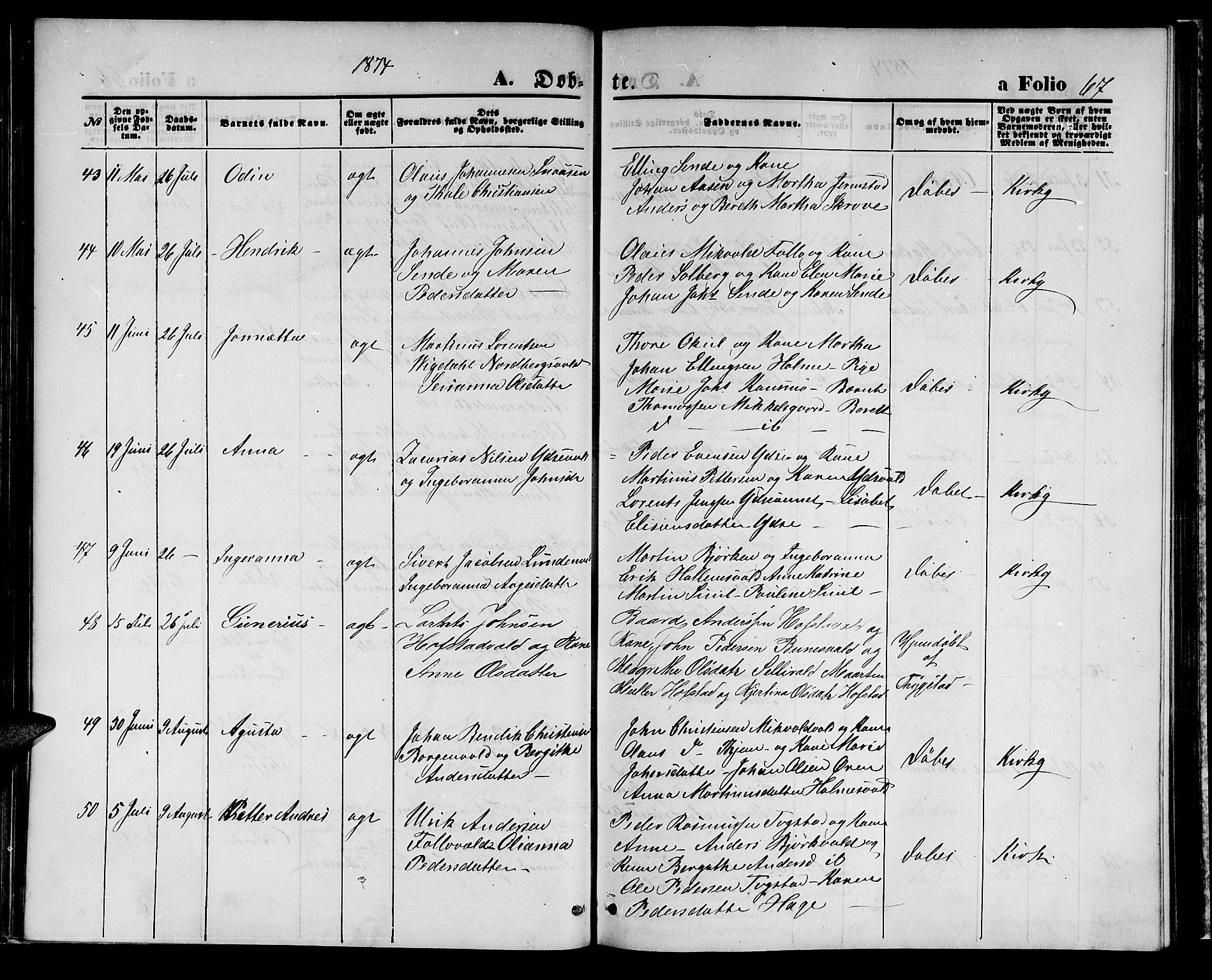 Ministerialprotokoller, klokkerbøker og fødselsregistre - Nord-Trøndelag, AV/SAT-A-1458/723/L0255: Parish register (copy) no. 723C03, 1869-1879, p. 67