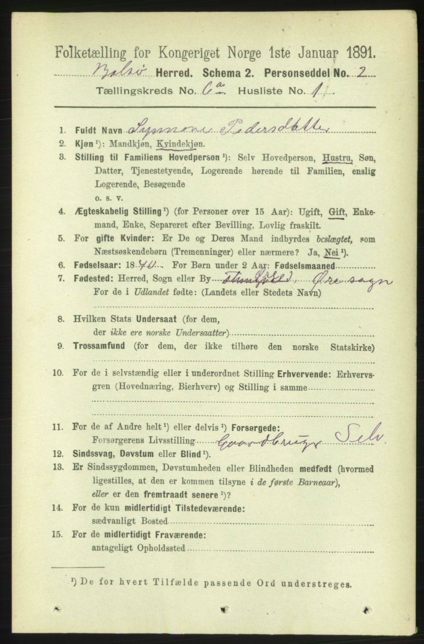 RA, 1891 census for 1544 Bolsøy, 1891, p. 3731