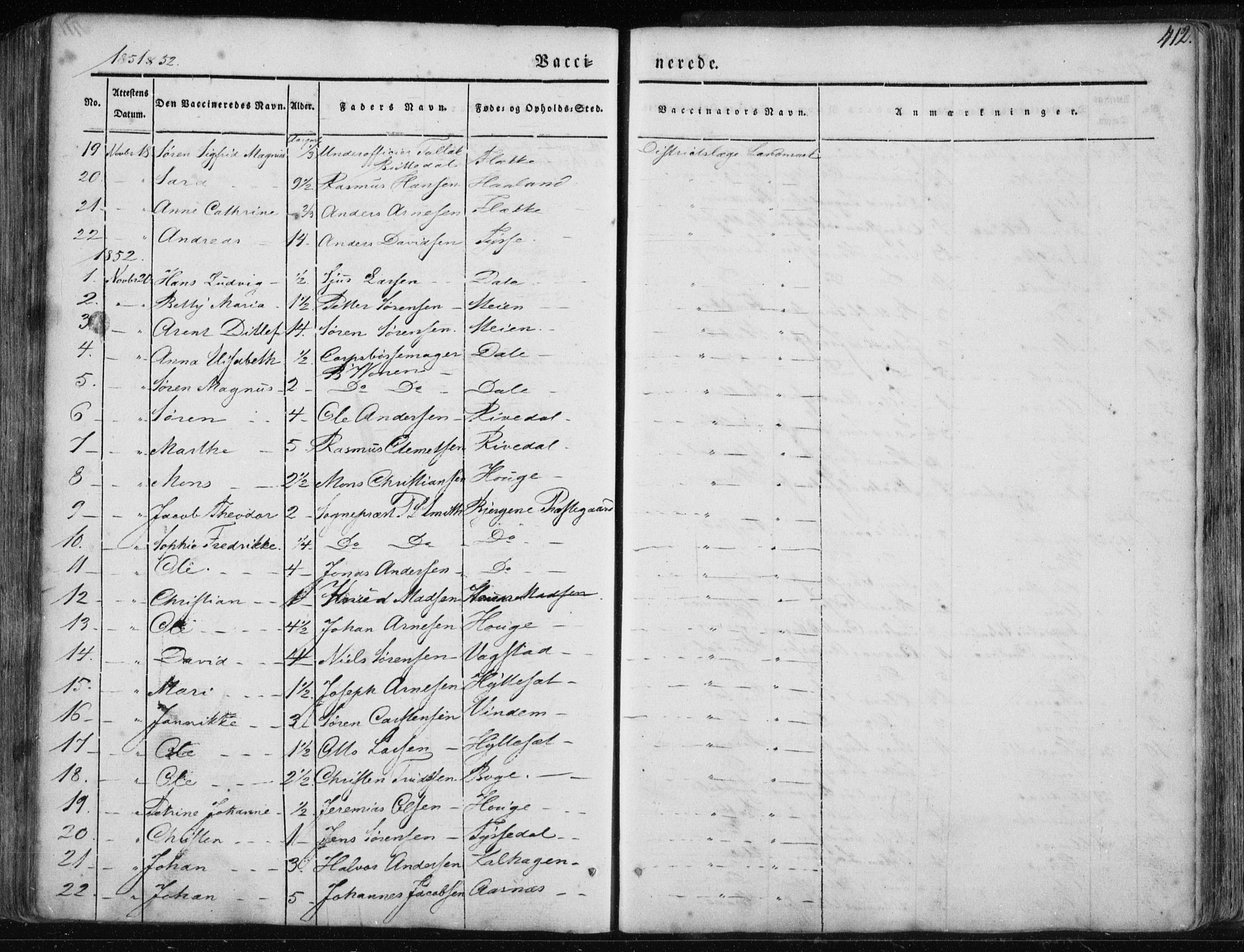 Fjaler sokneprestembete, SAB/A-79801/H/Haa/Haaa/L0006: Parish register (official) no. A 6, 1835-1884, p. 412