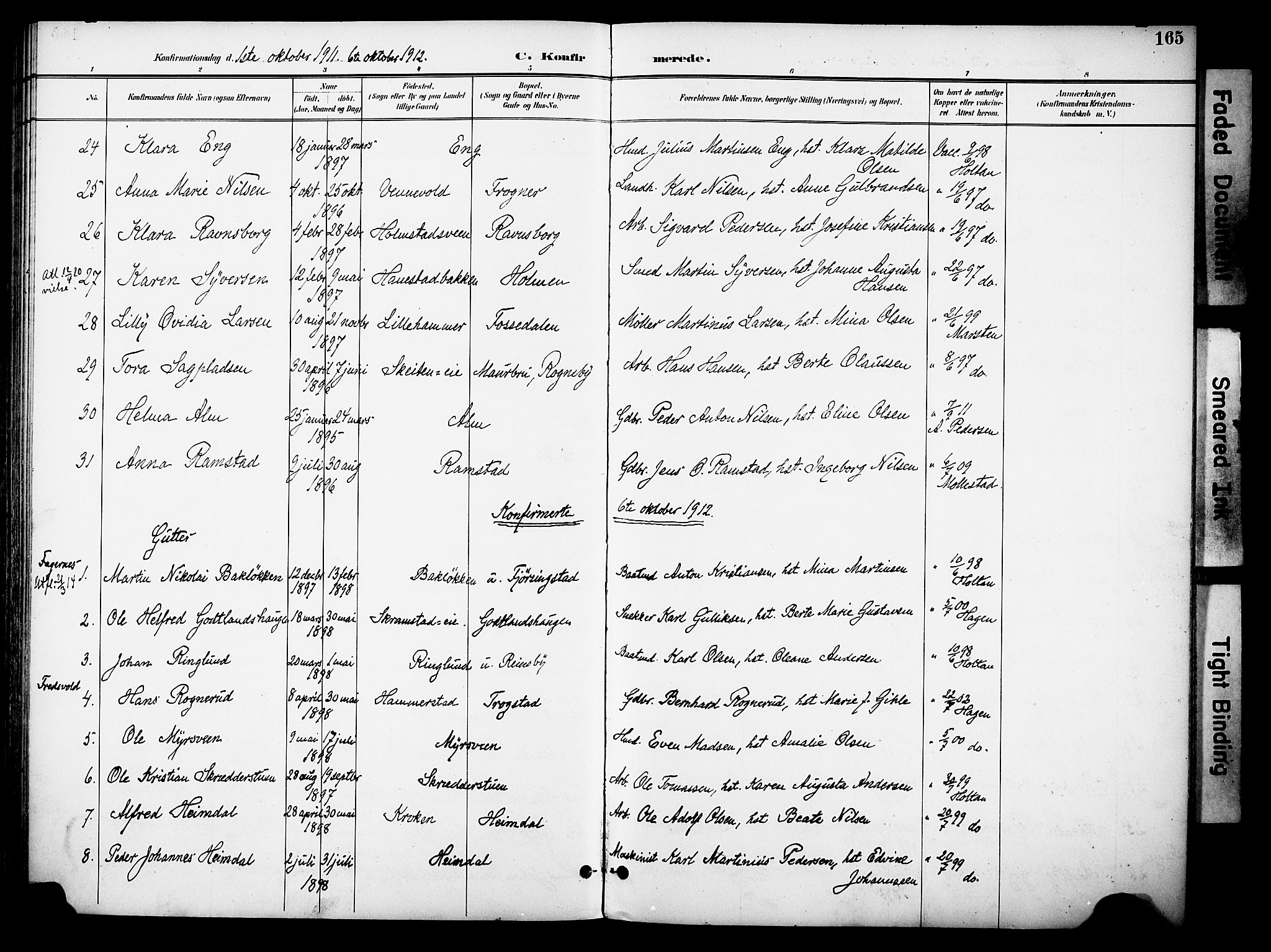 Østre Toten prestekontor, AV/SAH-PREST-104/H/Ha/Haa/L0009: Parish register (official) no. 9, 1897-1913, p. 165