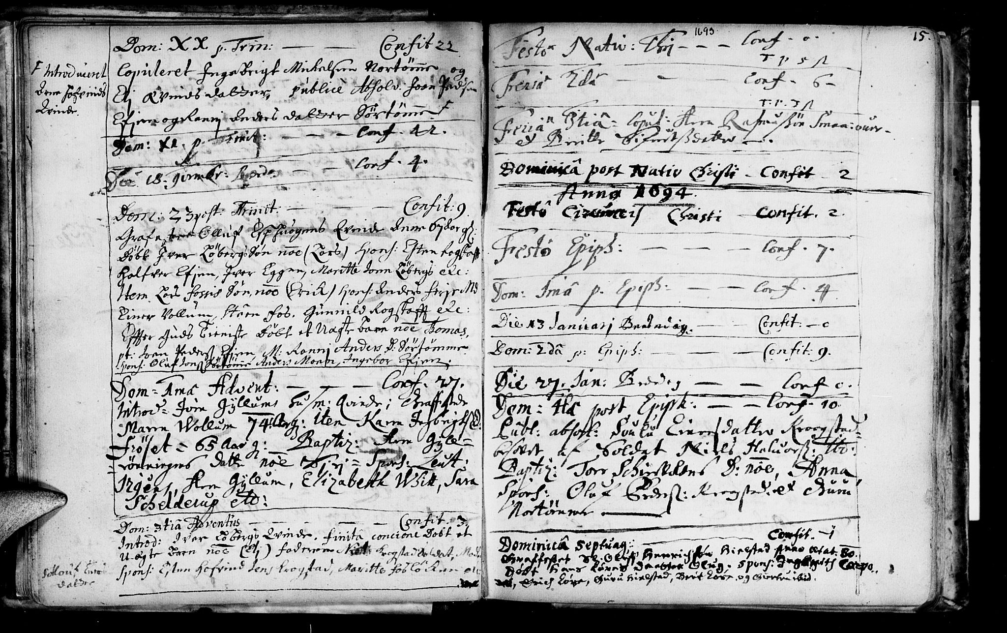 Ministerialprotokoller, klokkerbøker og fødselsregistre - Sør-Trøndelag, SAT/A-1456/692/L1101: Parish register (official) no. 692A01, 1690-1746, p. 15