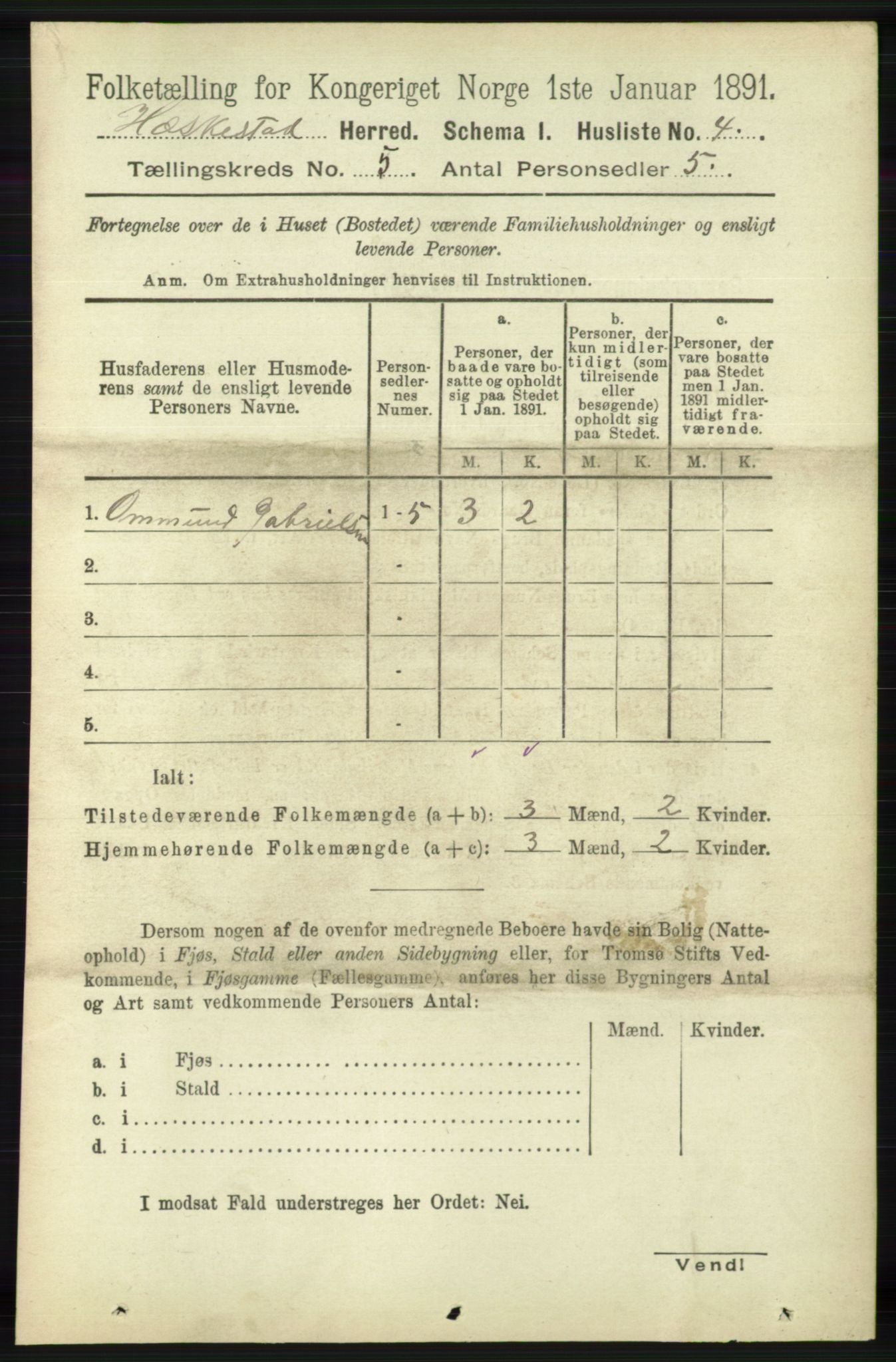 RA, 1891 census for 1113 Heskestad, 1891, p. 849