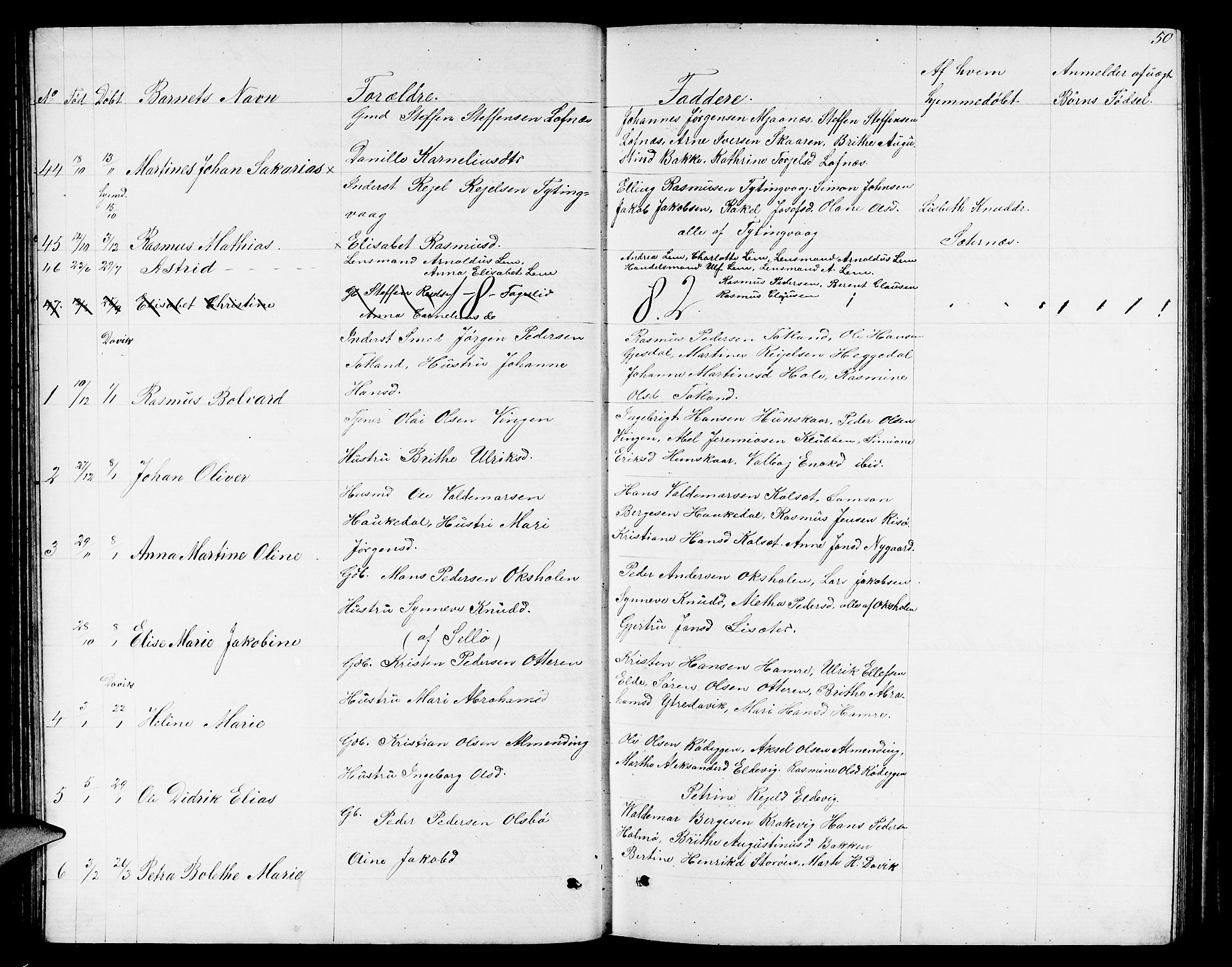 Davik sokneprestembete, AV/SAB-A-79701/H/Hab/Habc/L0001: Parish register (copy) no. C 1, 1866-1888, p. 50
