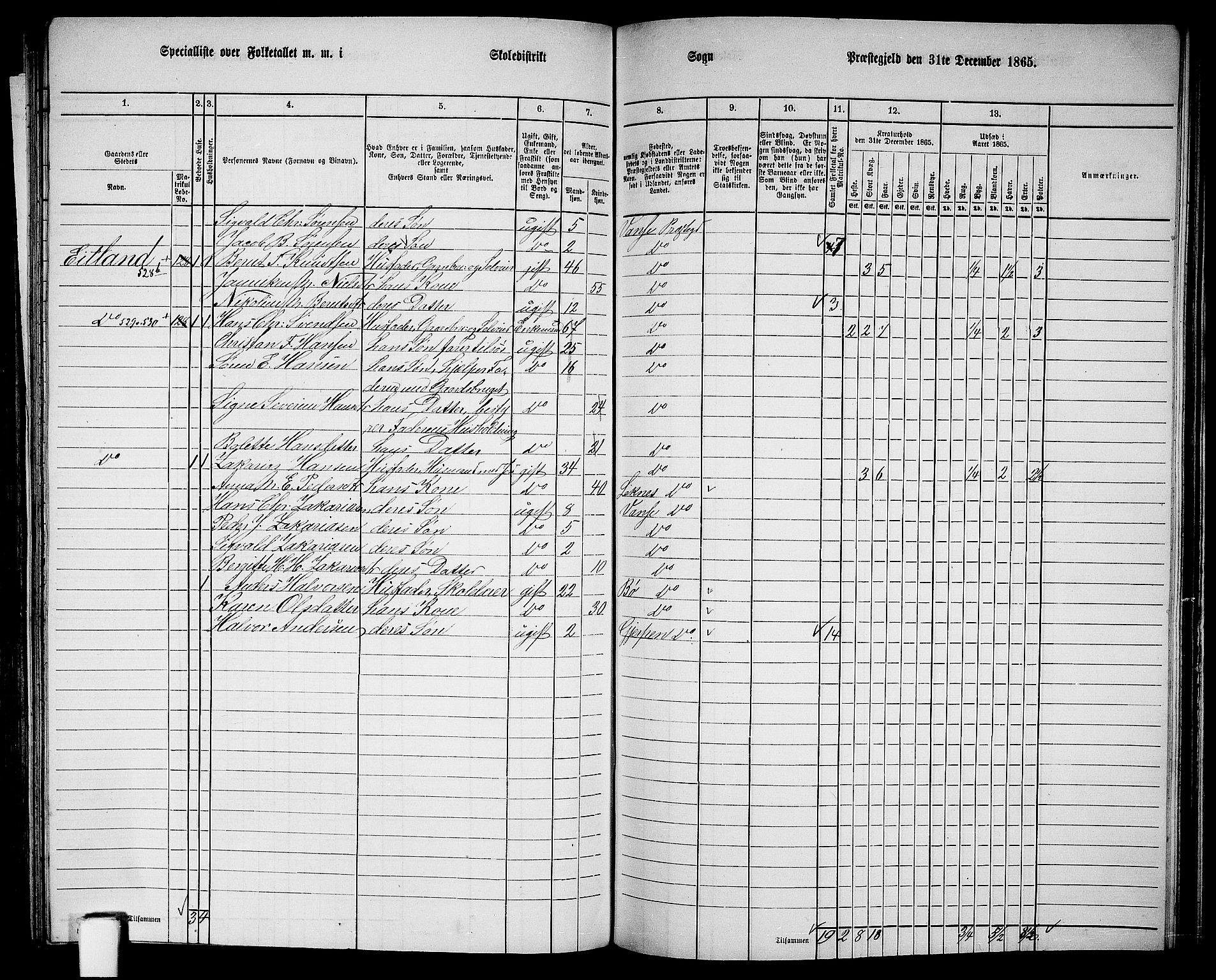 RA, 1865 census for Vanse/Vanse og Farsund, 1865, p. 199