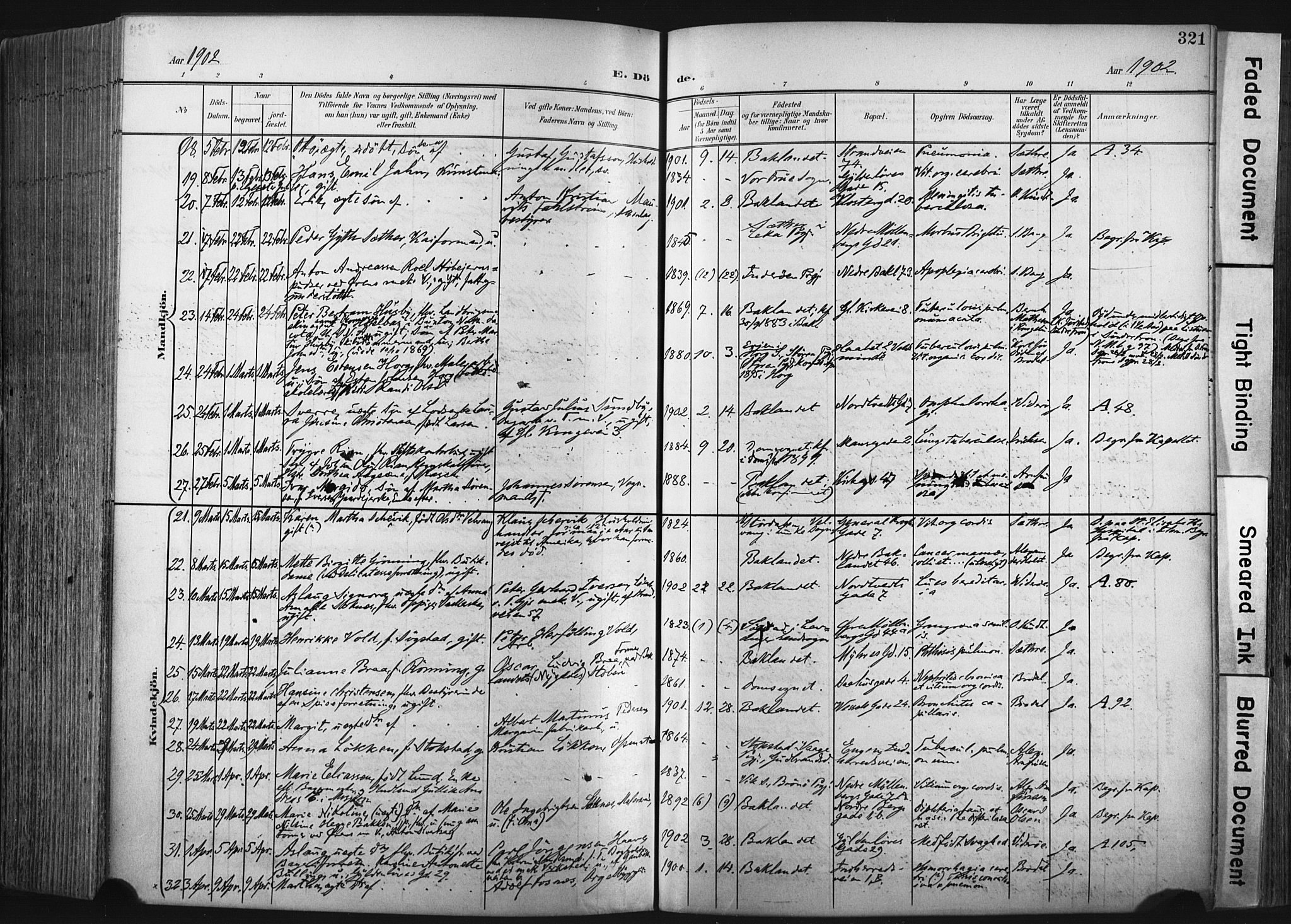 Ministerialprotokoller, klokkerbøker og fødselsregistre - Sør-Trøndelag, AV/SAT-A-1456/604/L0201: Parish register (official) no. 604A21, 1901-1911, p. 321