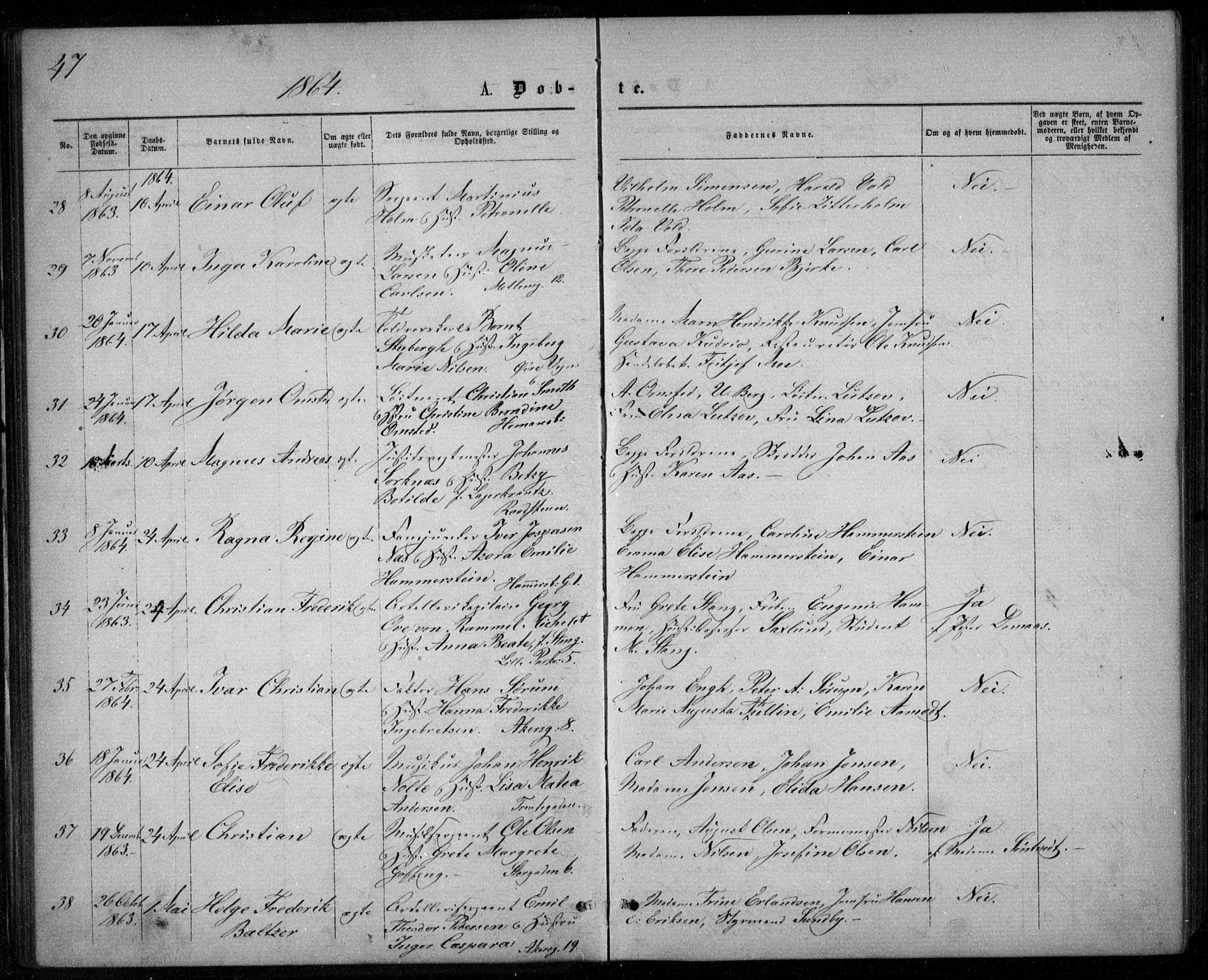 Garnisonsmenigheten Kirkebøker, AV/SAO-A-10846/G/Ga/L0006: Parish register (copy) no. 6, 1860-1880, p. 47