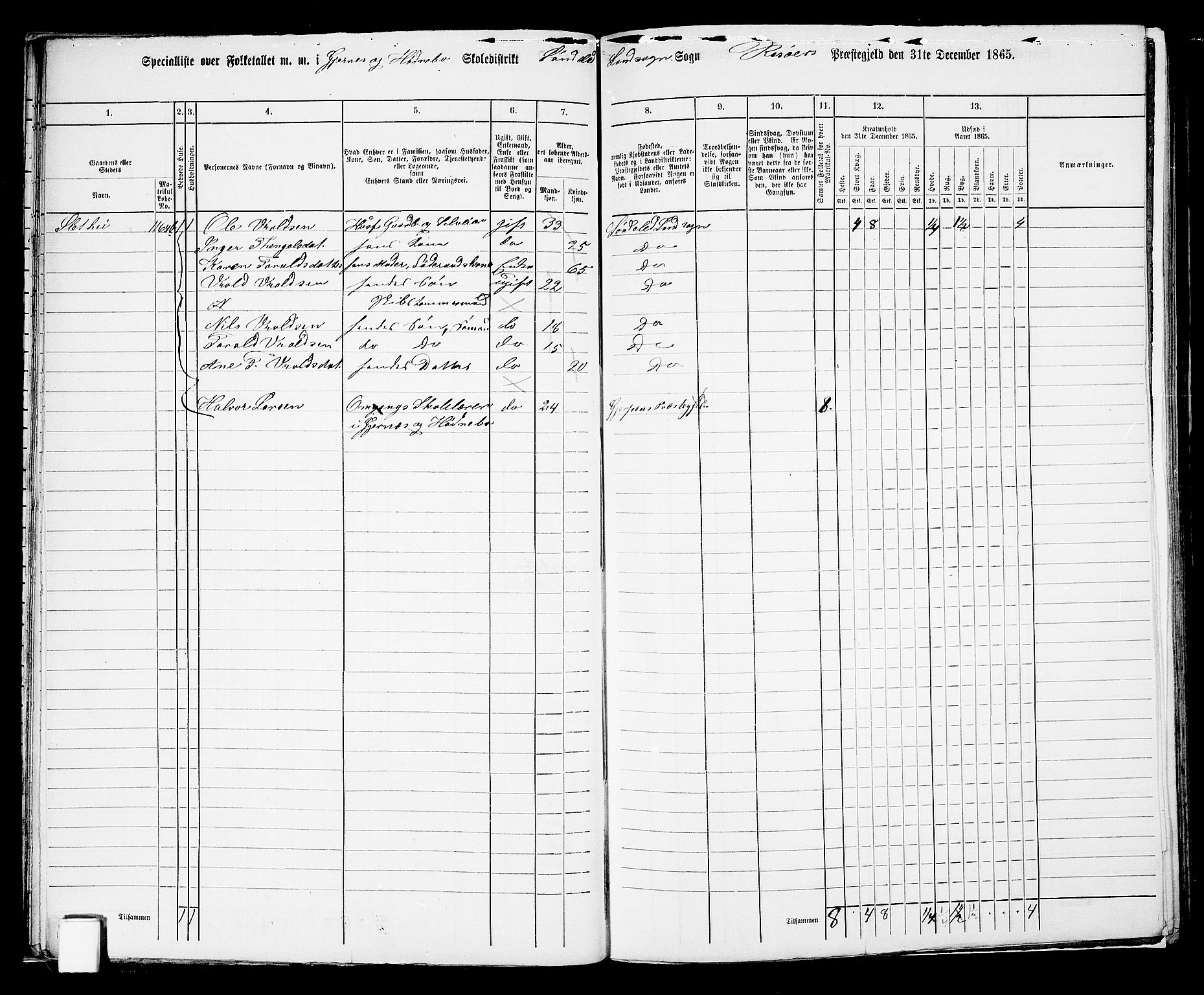 RA, 1865 census for Risør/Søndeled, 1865, p. 26