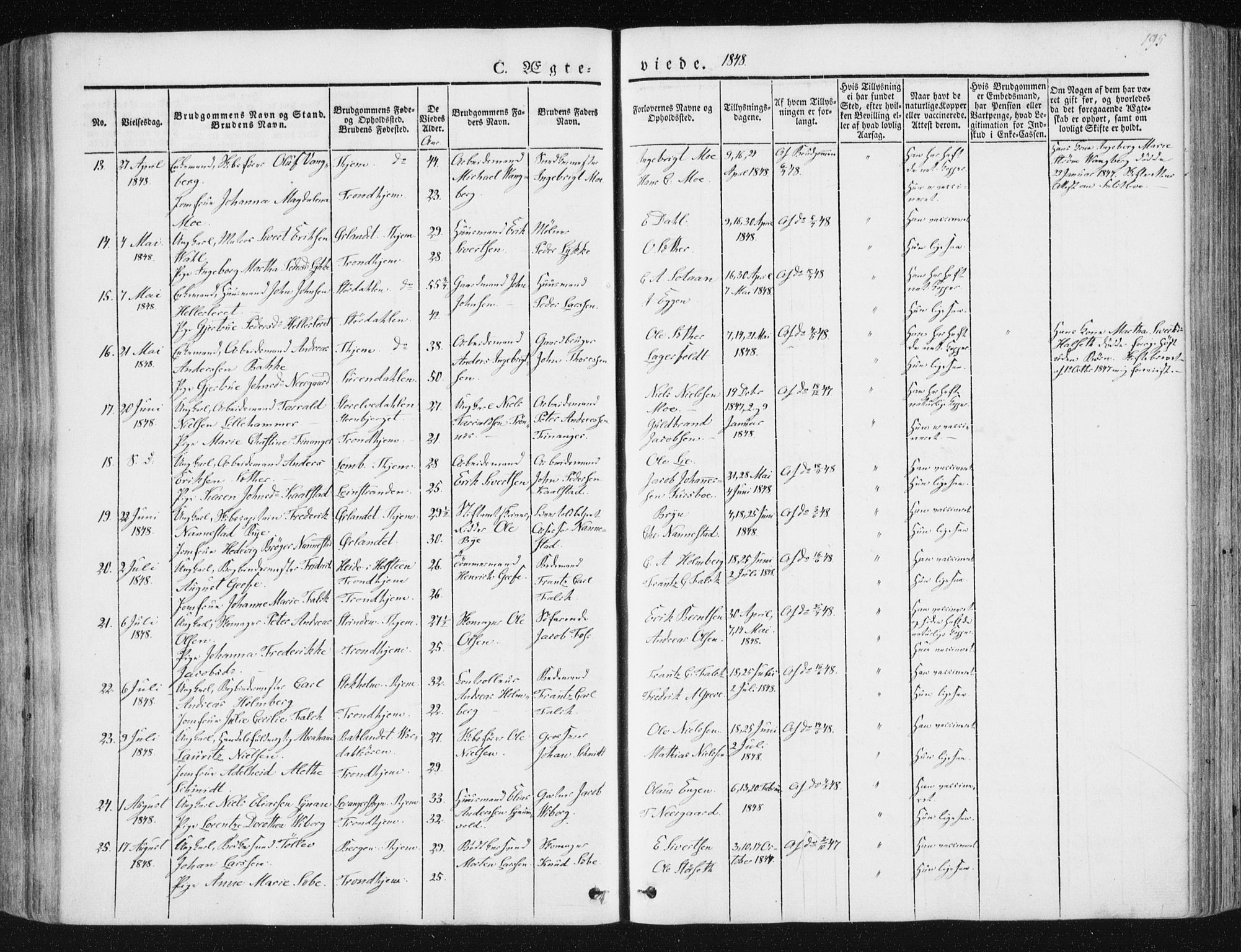 Ministerialprotokoller, klokkerbøker og fødselsregistre - Sør-Trøndelag, SAT/A-1456/602/L0110: Parish register (official) no. 602A08, 1840-1854, p. 195