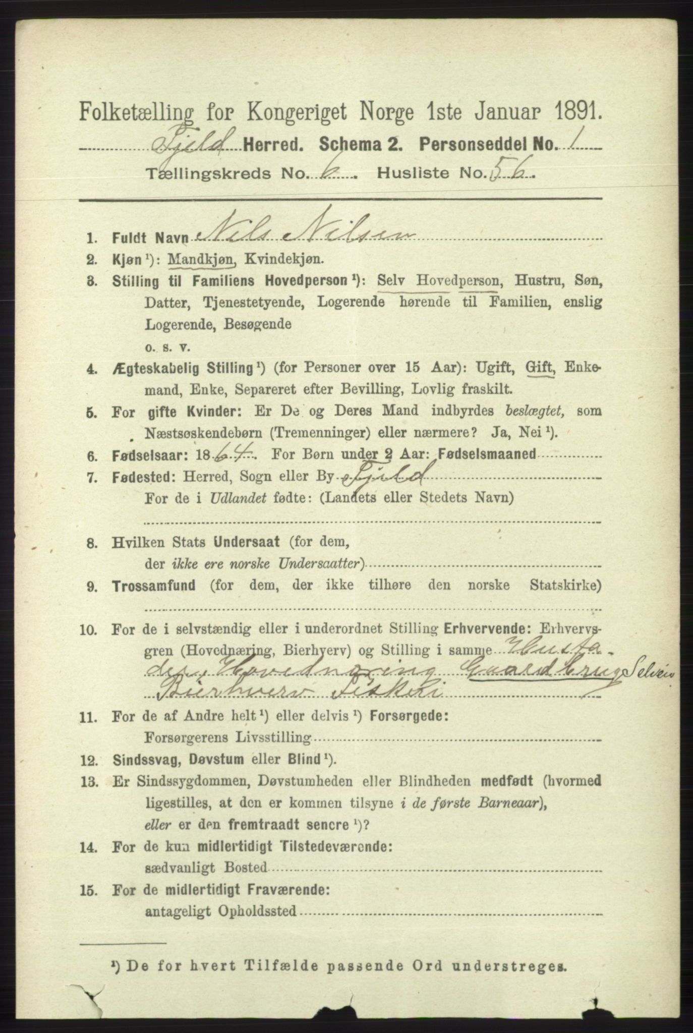 RA, 1891 census for 1246 Fjell, 1891, p. 3340