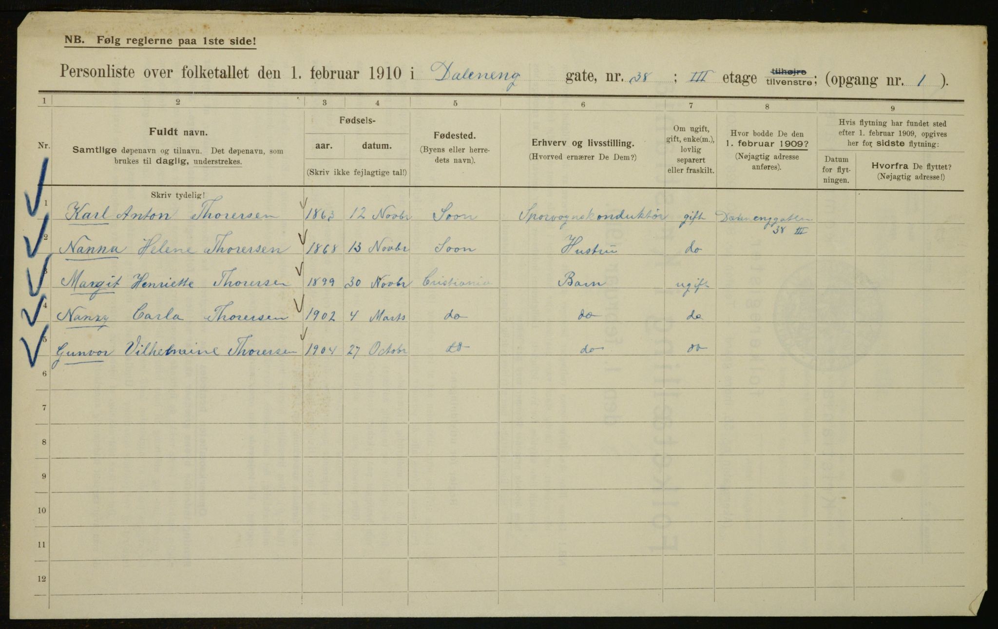 OBA, Municipal Census 1910 for Kristiania, 1910, p. 16935