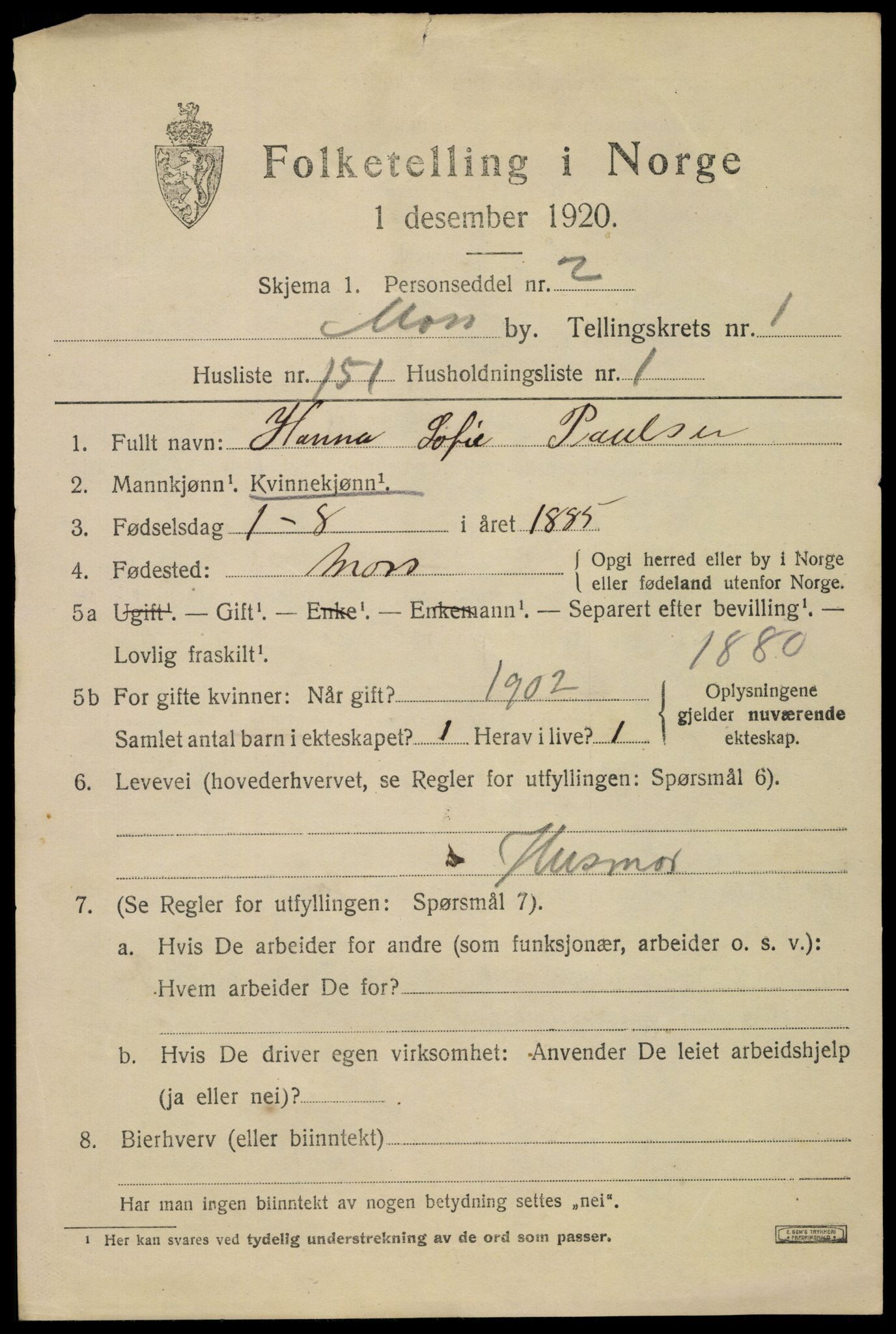 SAO, 1920 census for Moss, 1920, p. 8457