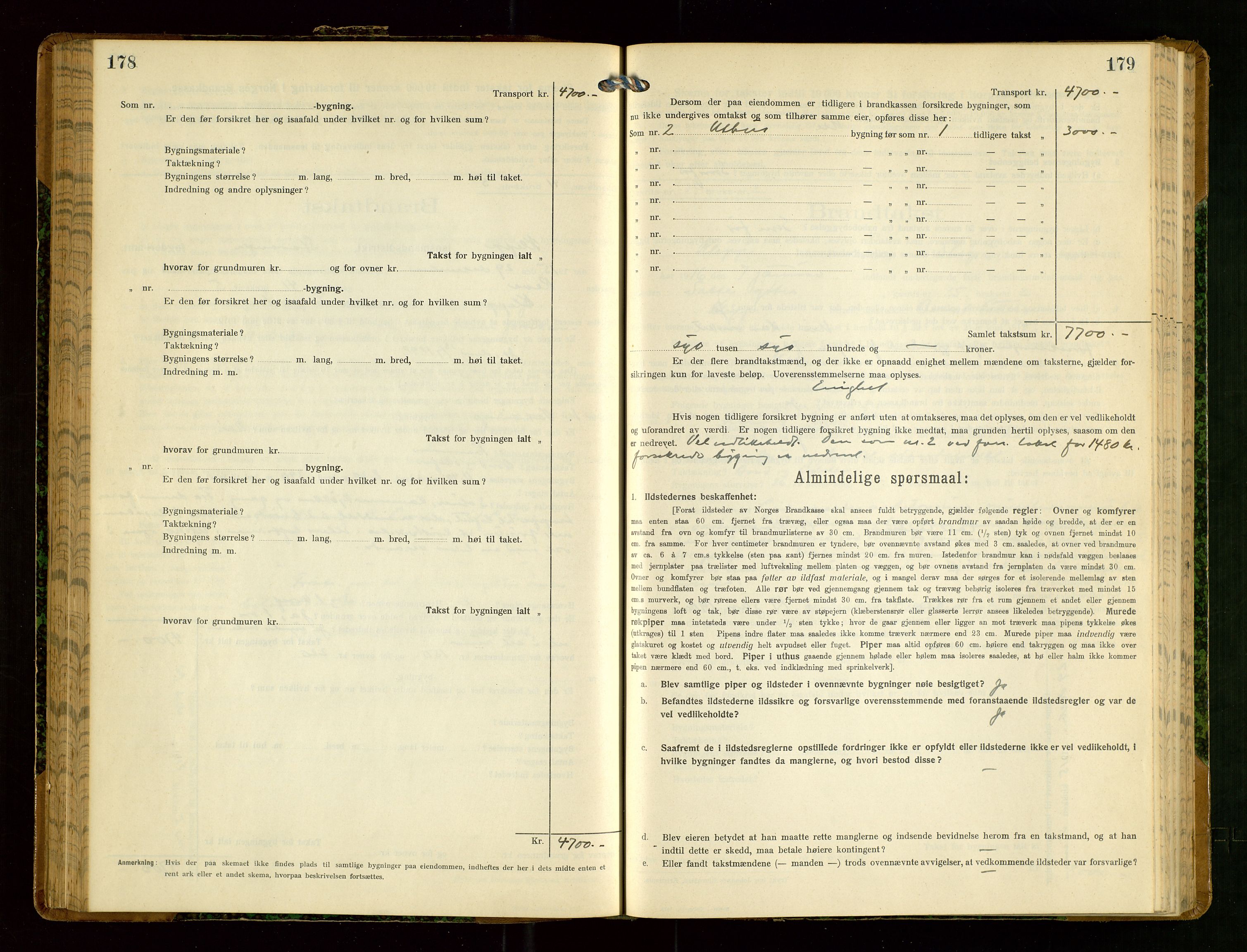 Klepp lensmannskontor, AV/SAST-A-100163/Goc/L0008: "Brandtakstprotokol" m/register, 1914-1917, p. 178-179