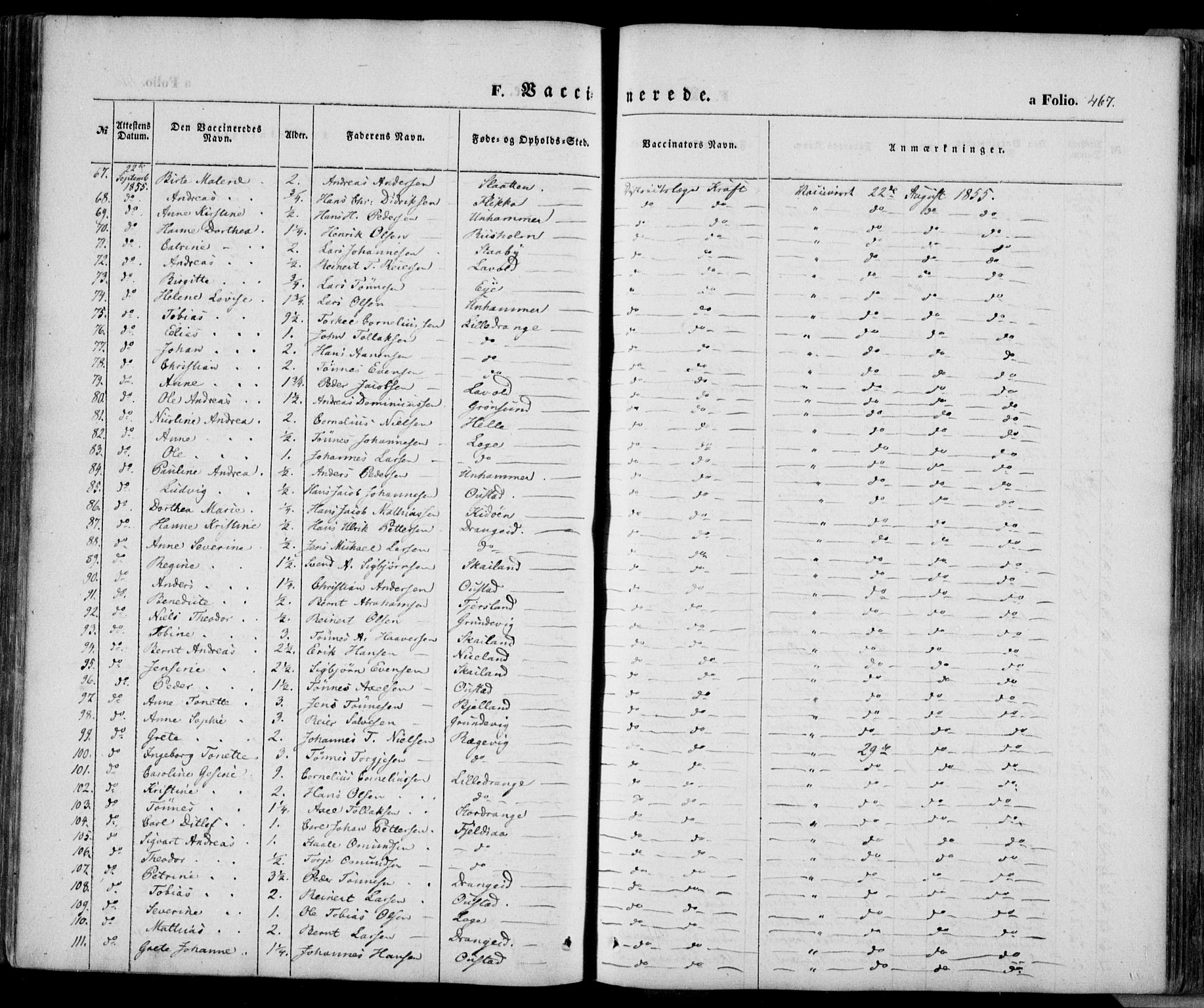 Flekkefjord sokneprestkontor, SAK/1111-0012/F/Fa/Fac/L0005: Parish register (official) no. A 5, 1849-1875, p. 467