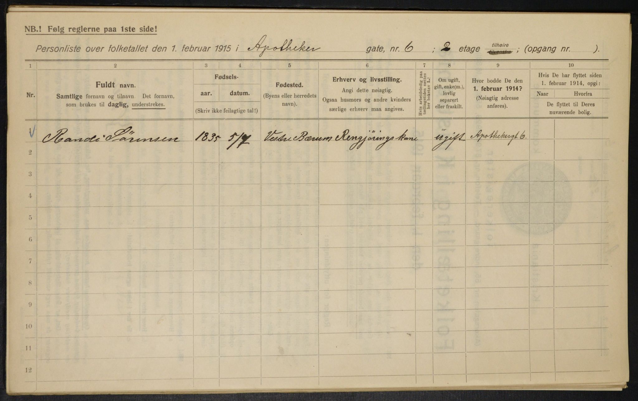 OBA, Municipal Census 1915 for Kristiania, 1915, p. 1382