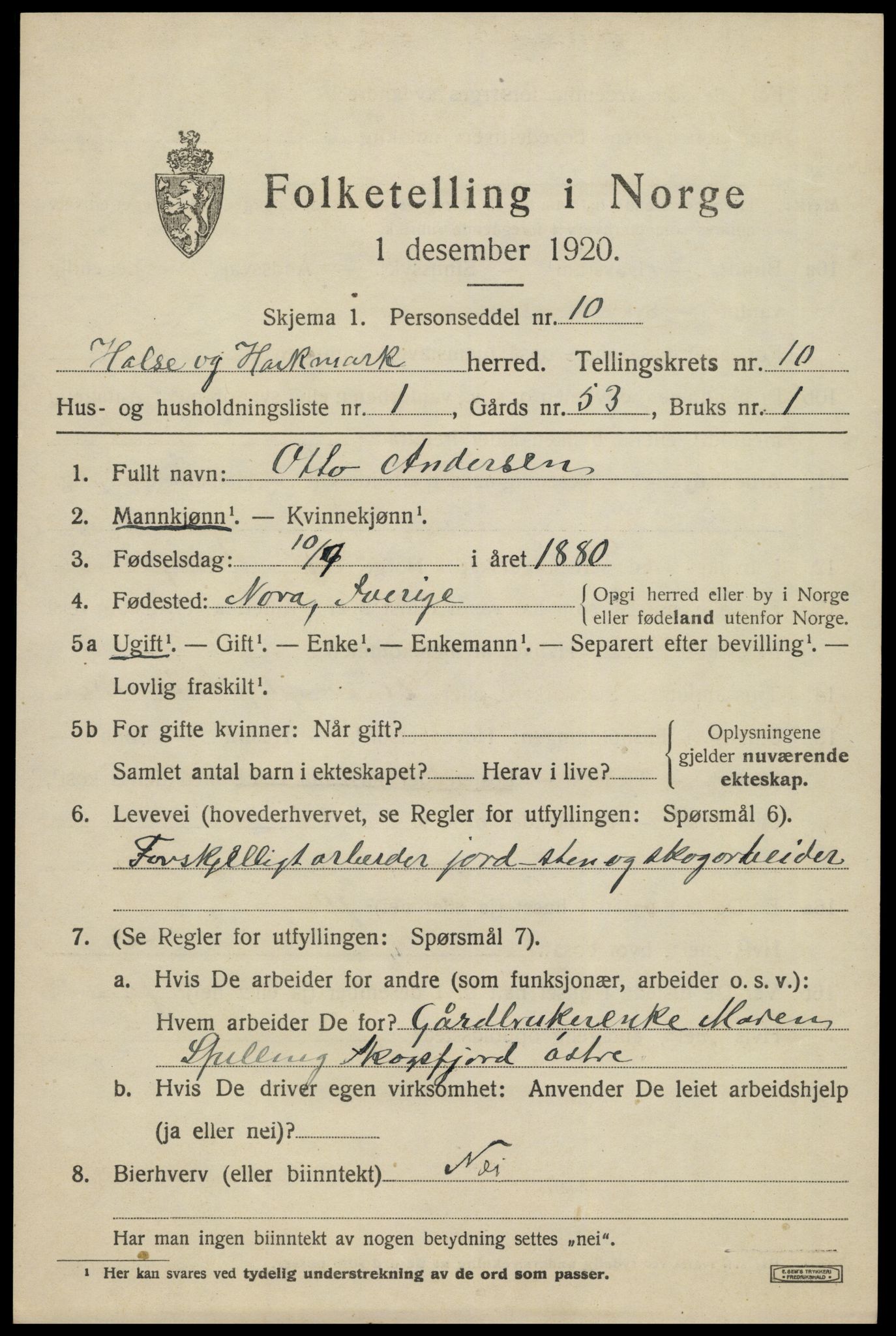 SAK, 1920 census for Halse og Harkmark, 1920, p. 5627