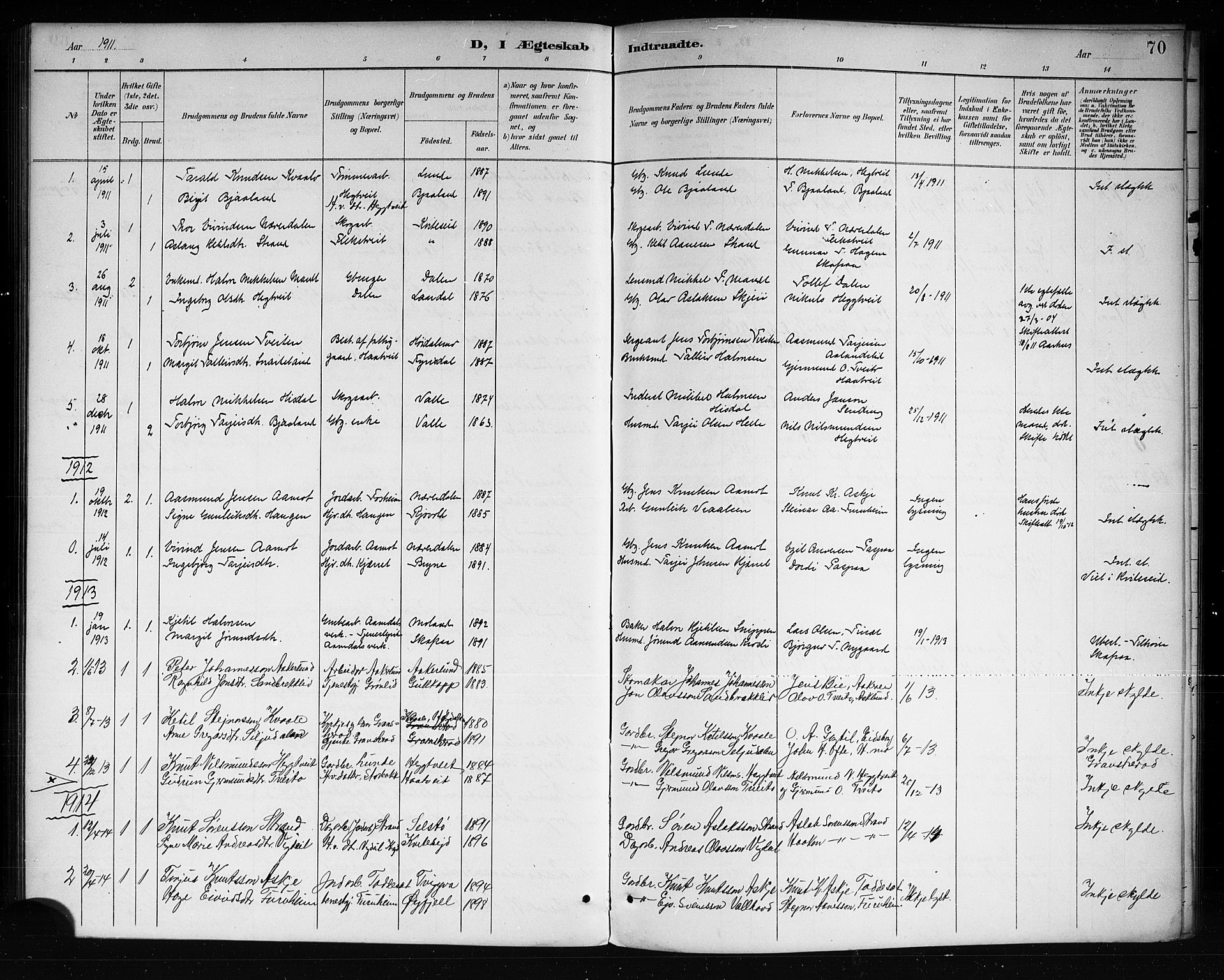 Lårdal kirkebøker, SAKO/A-284/G/Ga/L0003: Parish register (copy) no. I 3, 1891-1918, p. 70