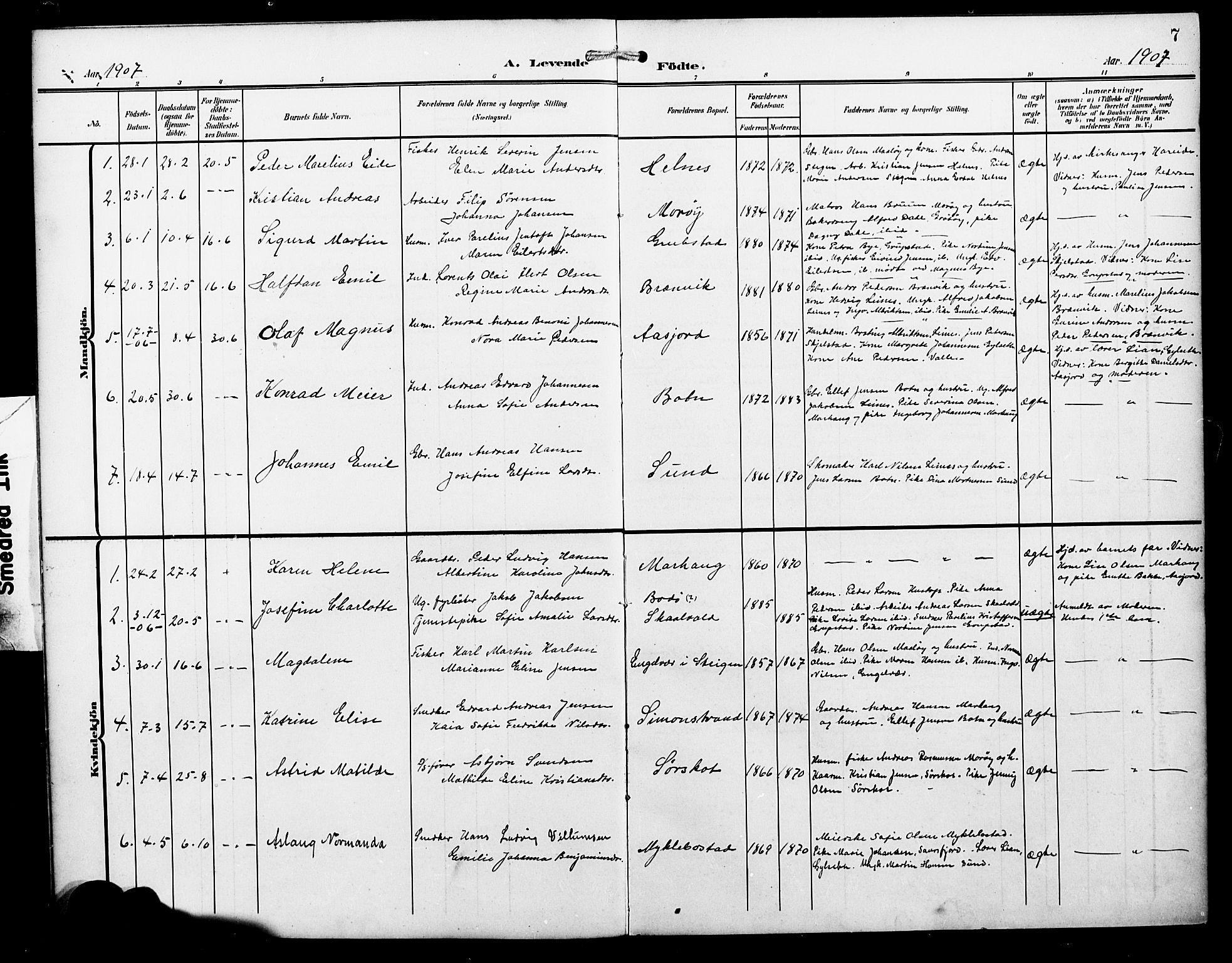 Ministerialprotokoller, klokkerbøker og fødselsregistre - Nordland, SAT/A-1459/857/L0829: Parish register (copy) no. 857C04, 1906-1916, p. 7