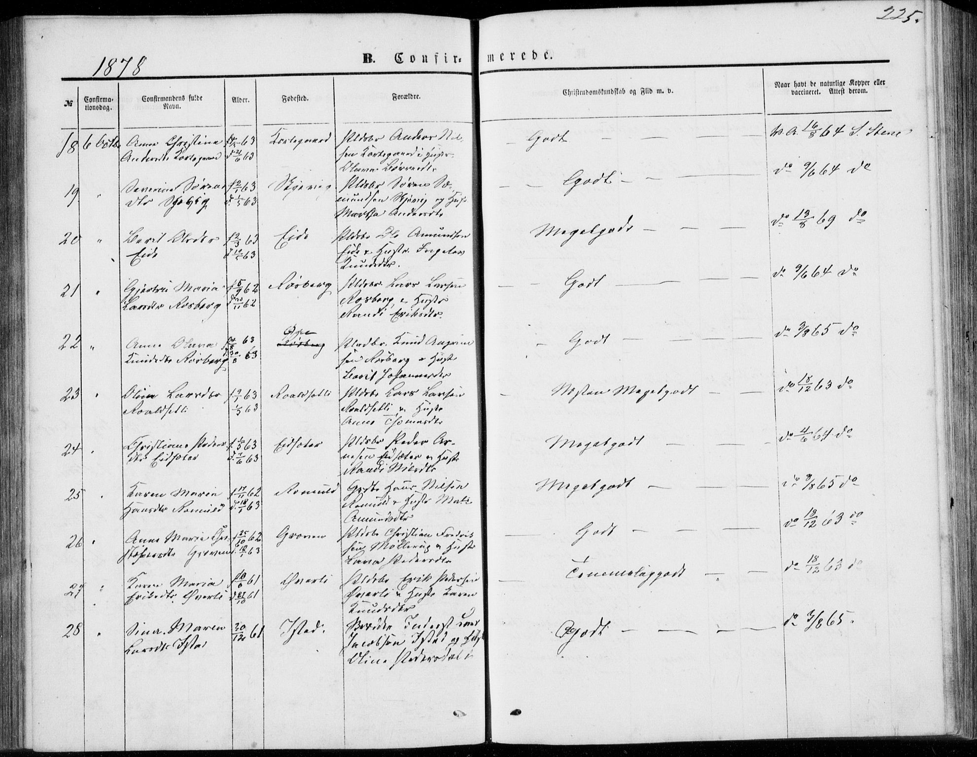 Ministerialprotokoller, klokkerbøker og fødselsregistre - Møre og Romsdal, SAT/A-1454/557/L0681: Parish register (official) no. 557A03, 1869-1886, p. 225