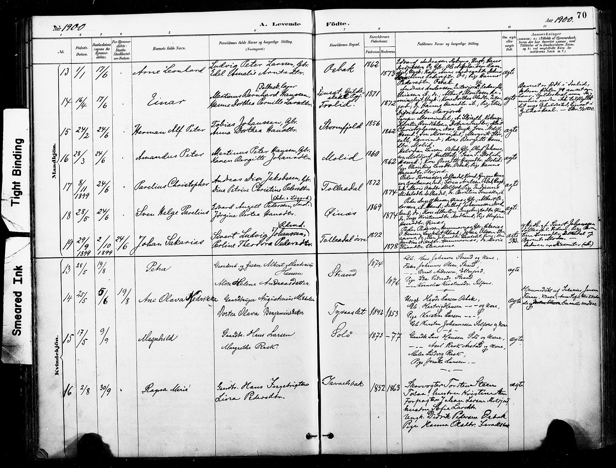 Ministerialprotokoller, klokkerbøker og fødselsregistre - Nordland, AV/SAT-A-1459/846/L0646: Parish register (official) no. 846A04, 1887-1901, p. 70